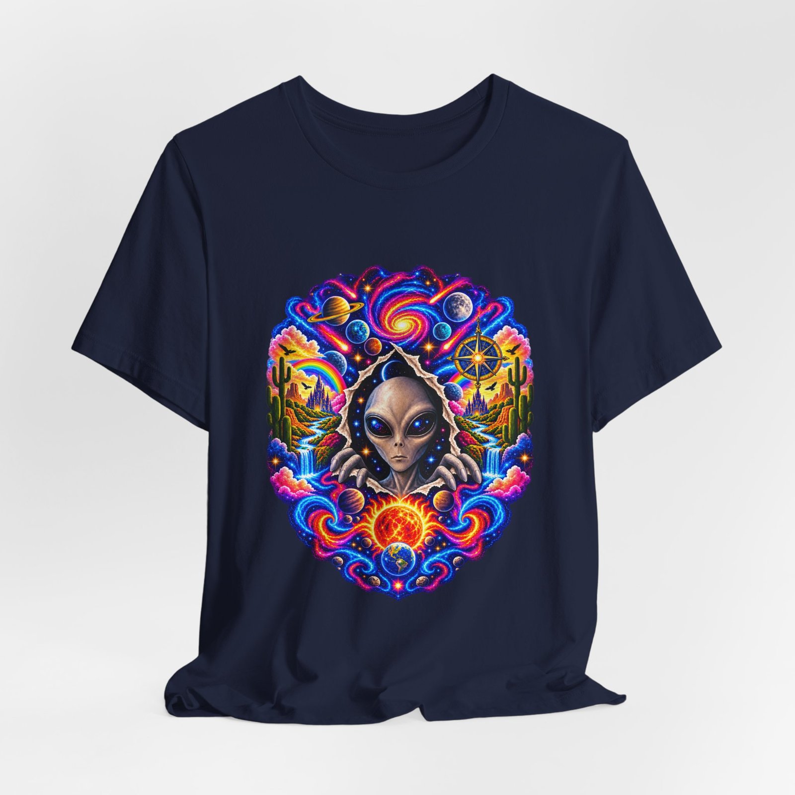 Psychedelic Alien Cosmic Portal Space Graphic Tee - Image 36