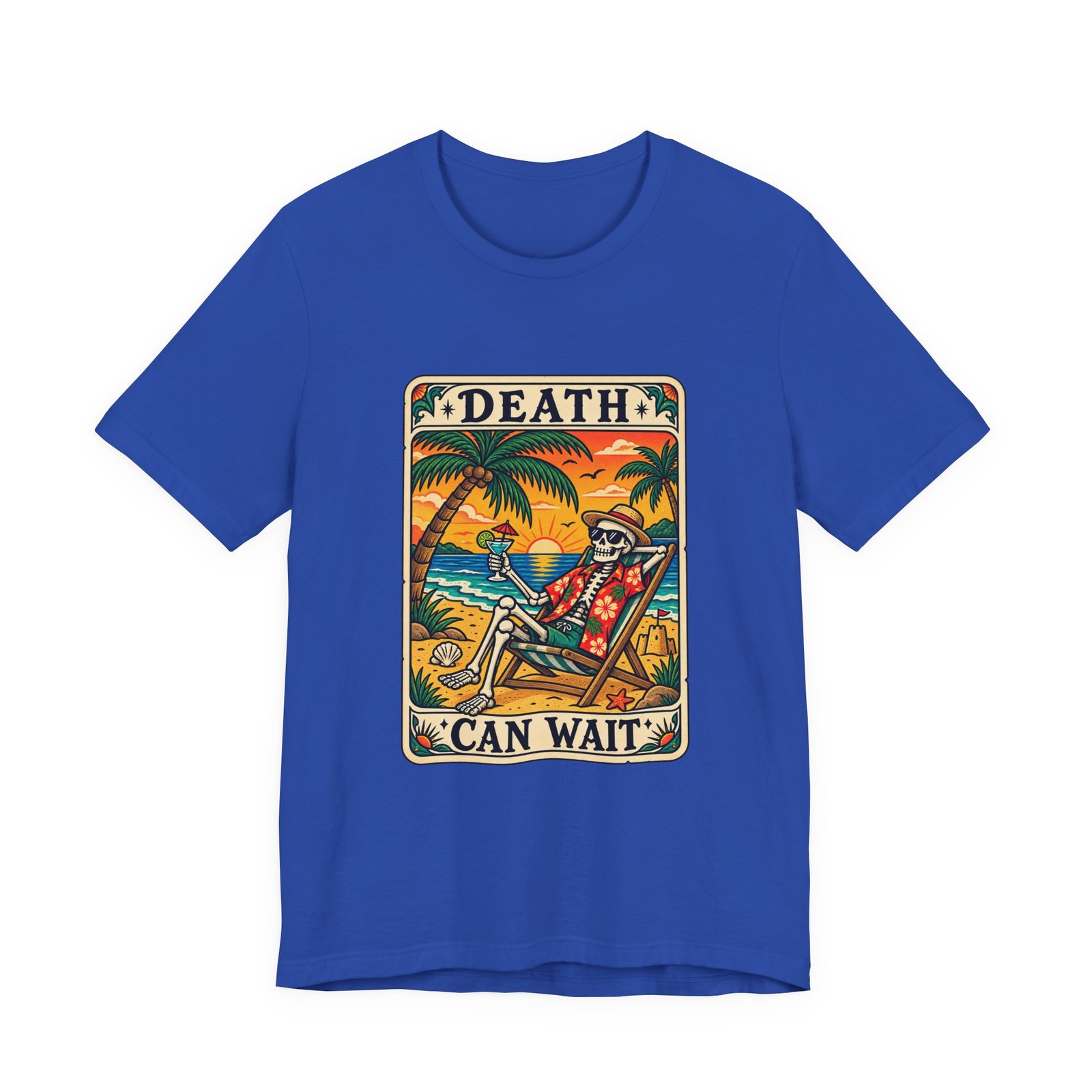 Beach Vacation Skeleton Tarot Card Humor Graphic Tee - Image 17
