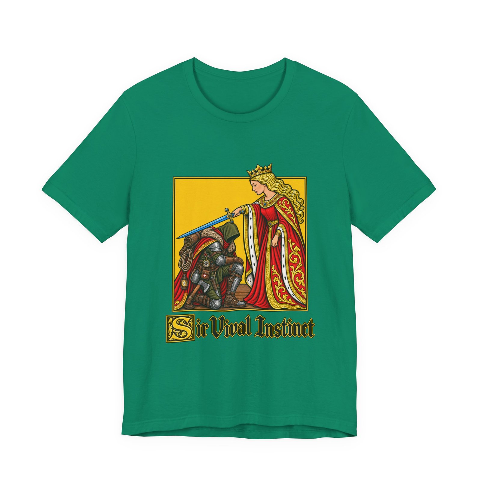 Sir Vival Instinct Medieval Survivalist Pun Graphic Tee - Image 25