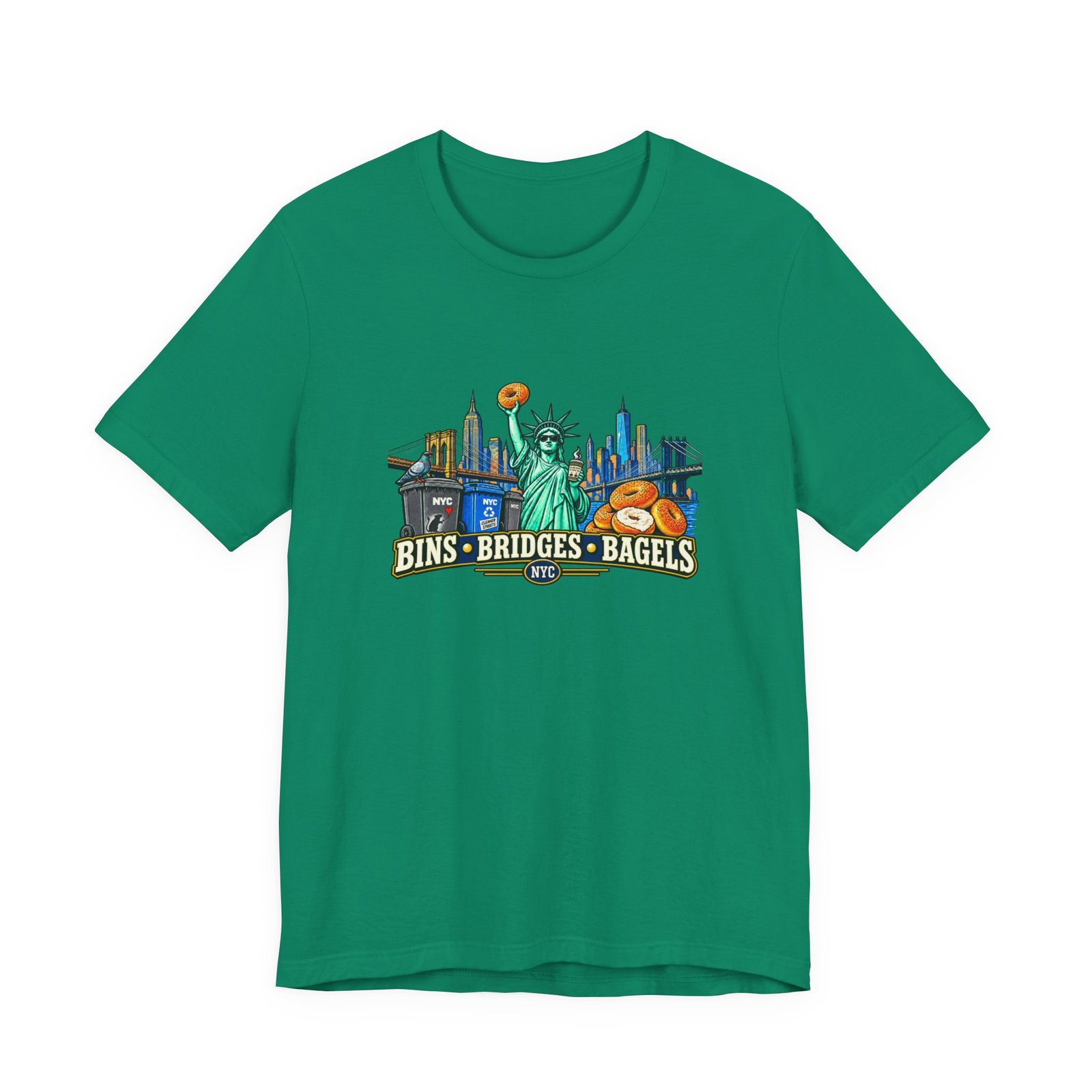 NYC Cleaner Streets Liberty Bagels Bridges Bins Graphic Tee - Image 25