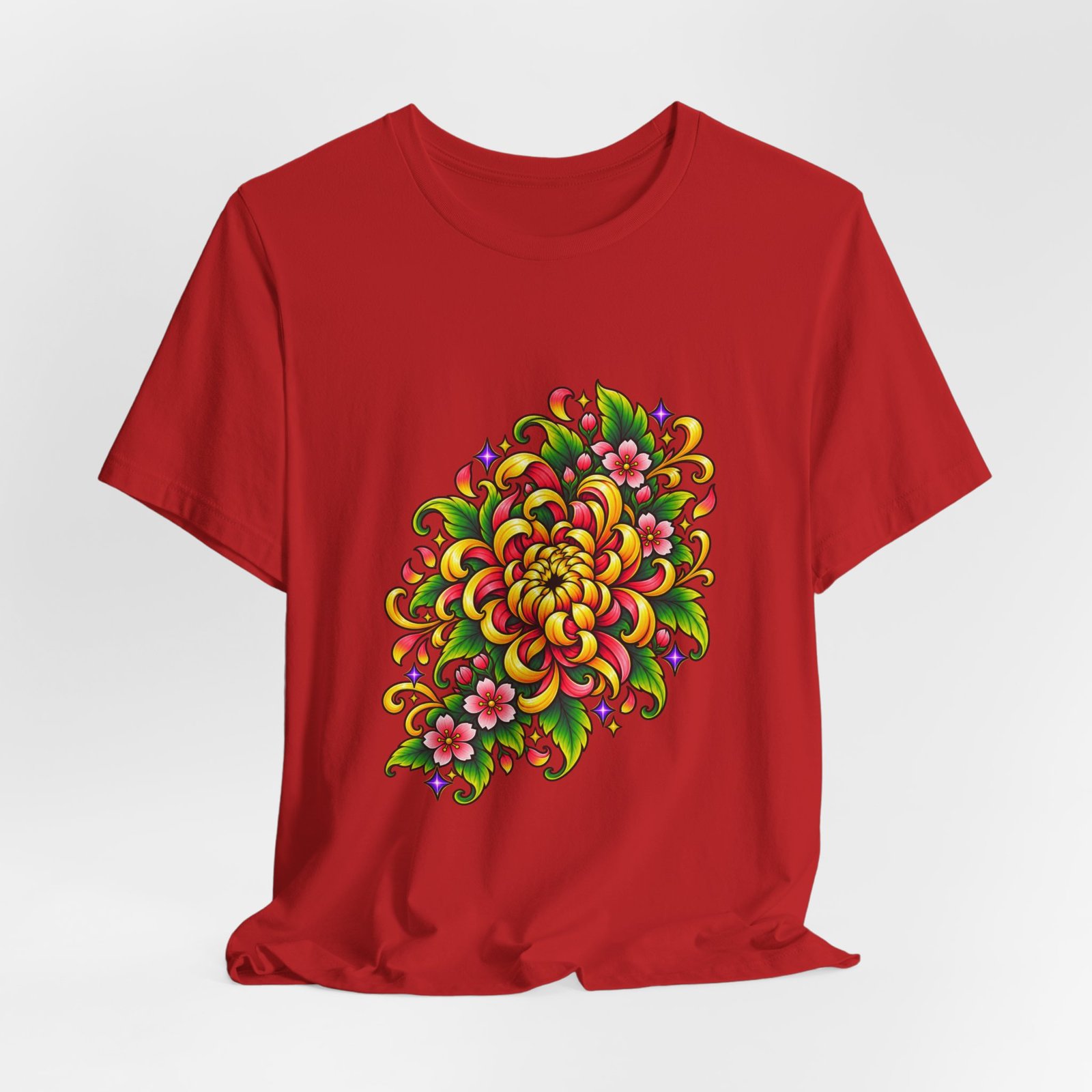 Vivid Chrysanthemum Floral Blossom Graphic Tee - Image 48