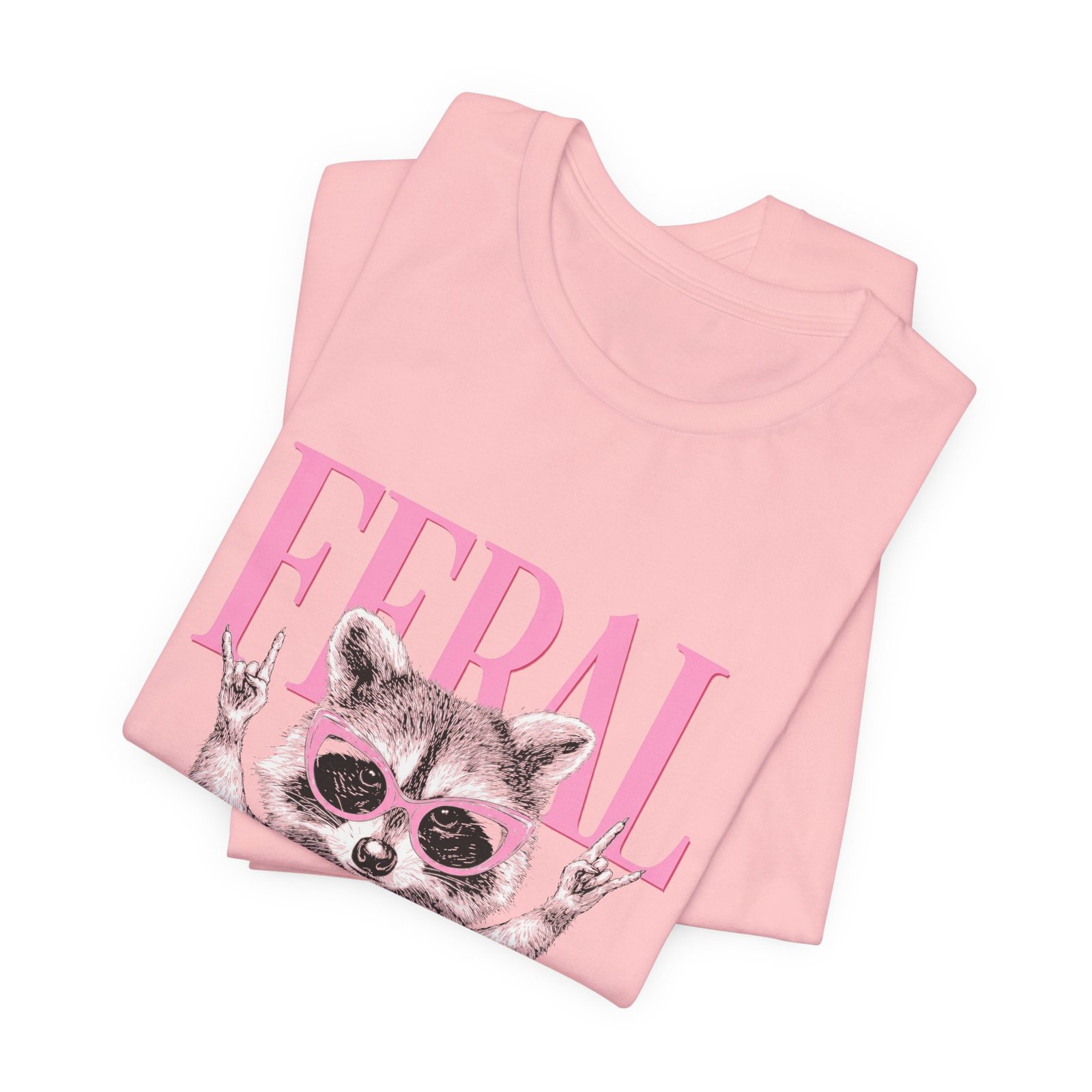 Feral Raccoon Pink Sunglasses Pearl Attitude Graphic Tee - Image 43