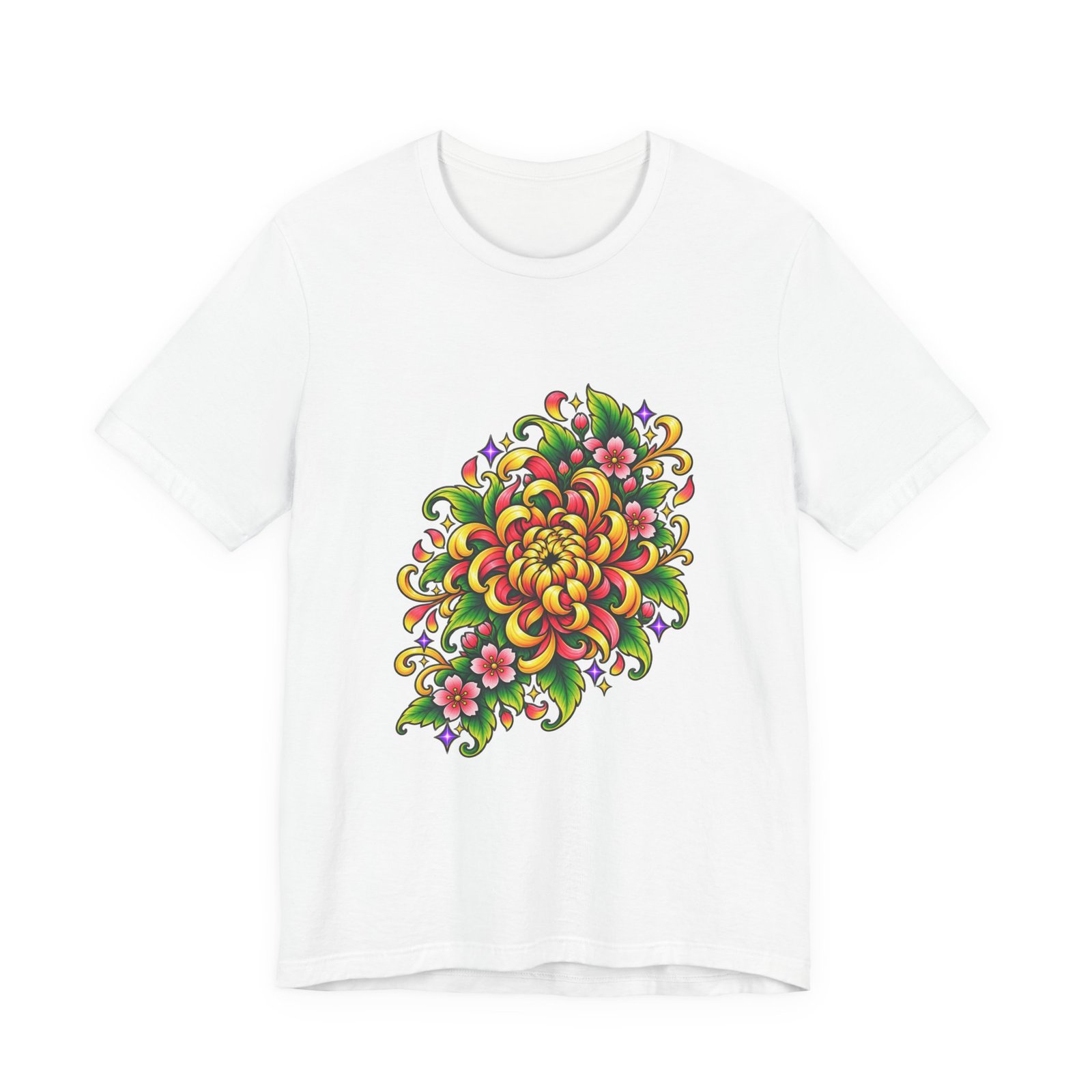 Vivid Chrysanthemum Floral Blossom Graphic Tee