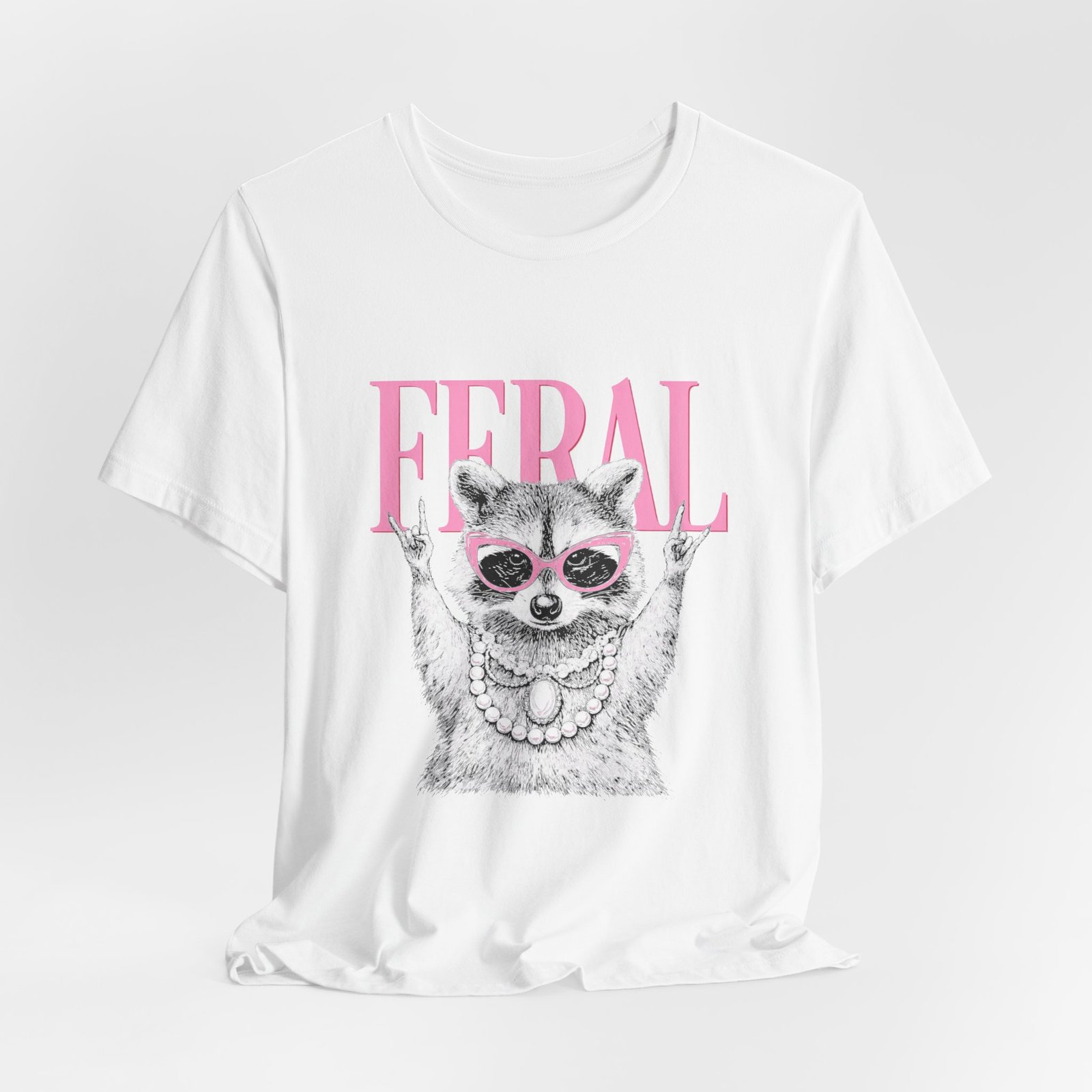 Feral Raccoon Pink Sunglasses Pearl Attitude Graphic Tee - Image 4