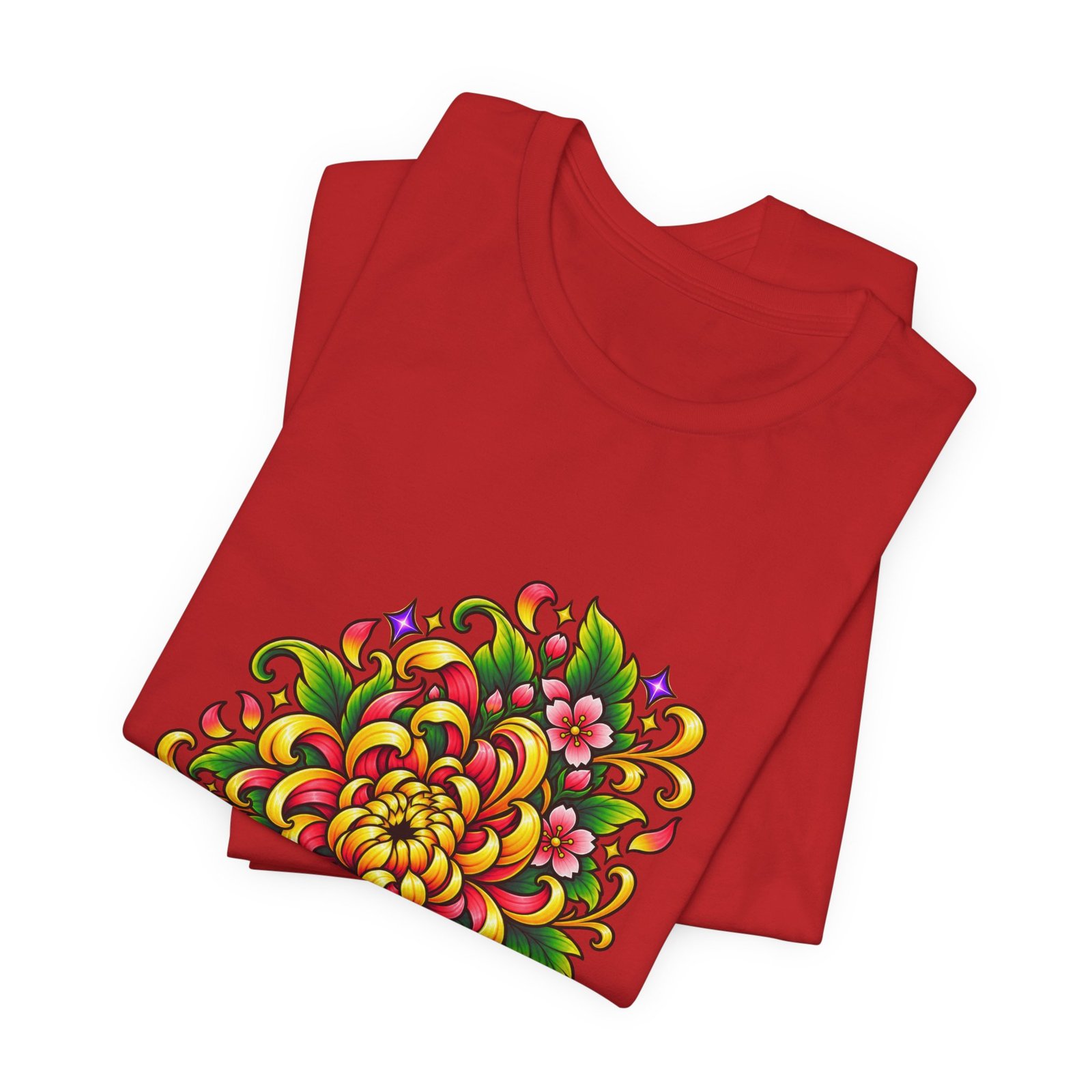 Vivid Chrysanthemum Floral Blossom Graphic Tee - Image 47
