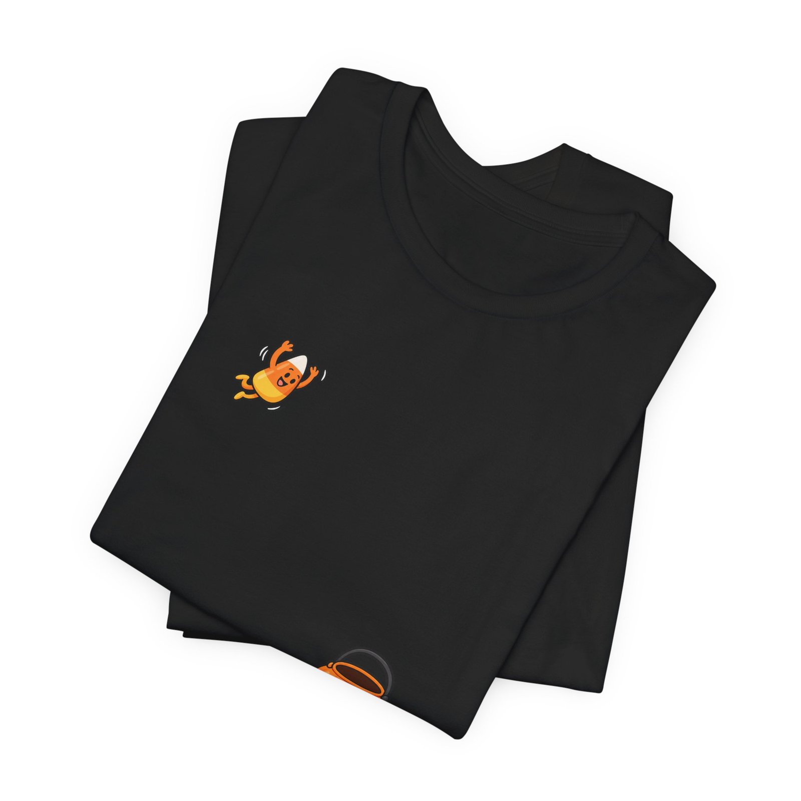 Candy Corn Jumping Into Pumpkin Bucket Halloween Graphic Tee - Image 7