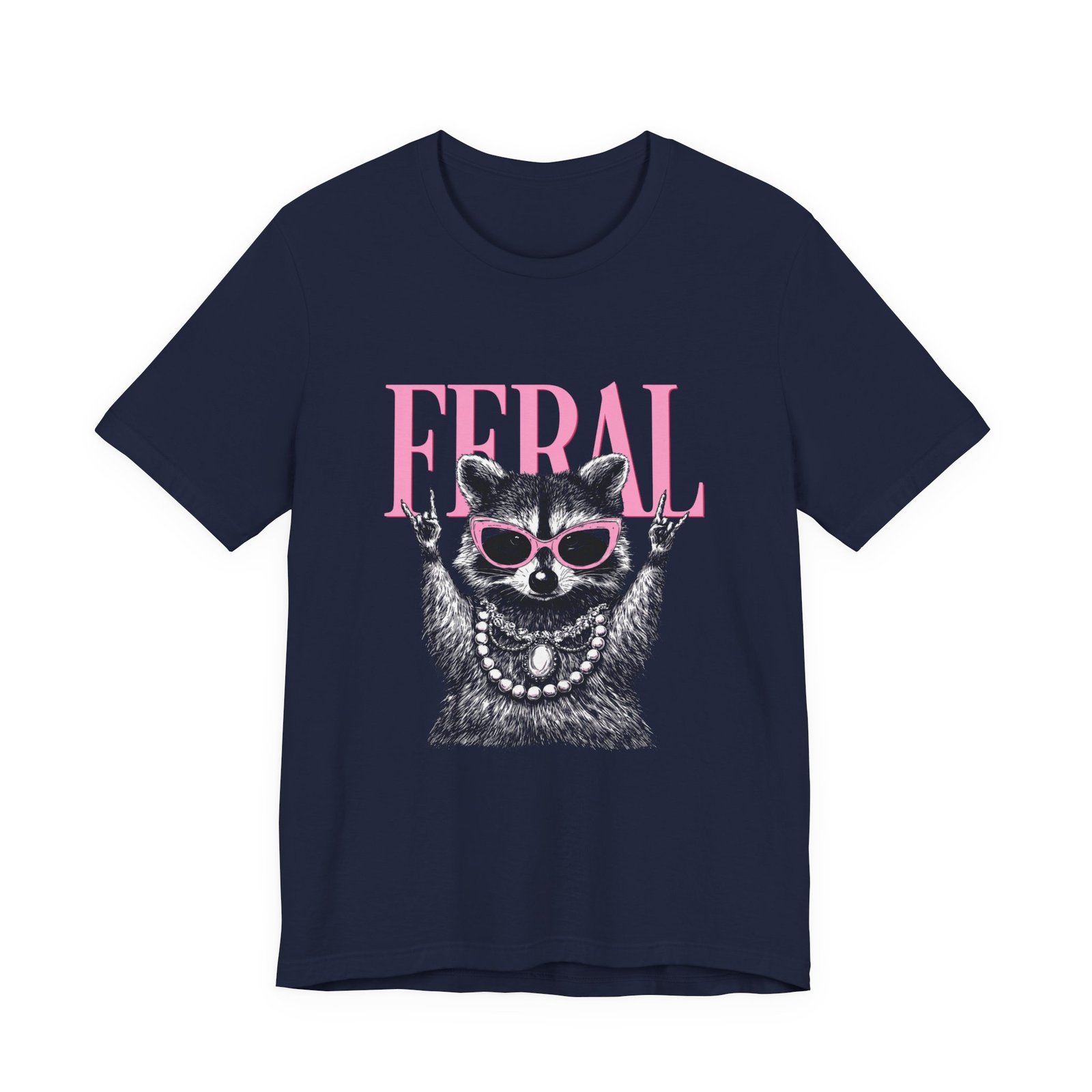 Feral Raccoon Pink Sunglasses Pearl Attitude Graphic Tee - Image 33
