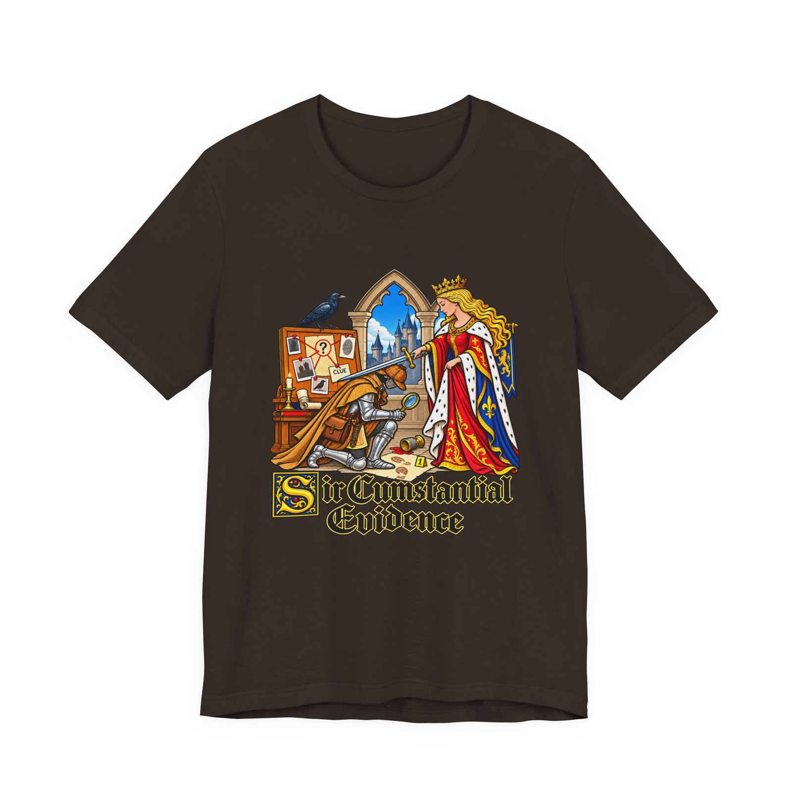 Sir Cumstantial Evidence Medieval Mystery Graphic Tee - Image 9
