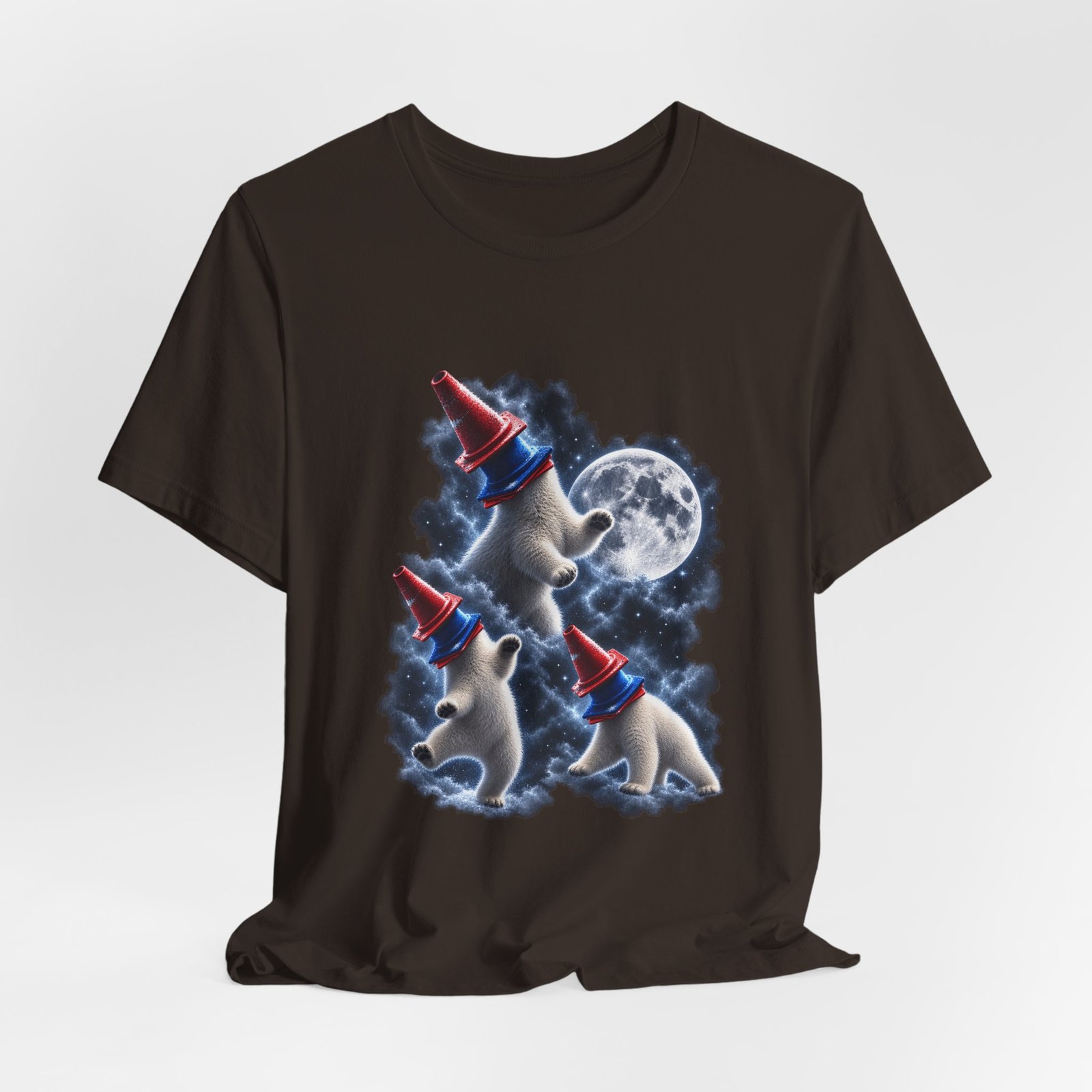 Surreal Polar Bears With Traffic Cones Moon Humor Graphic Tee - Image 4