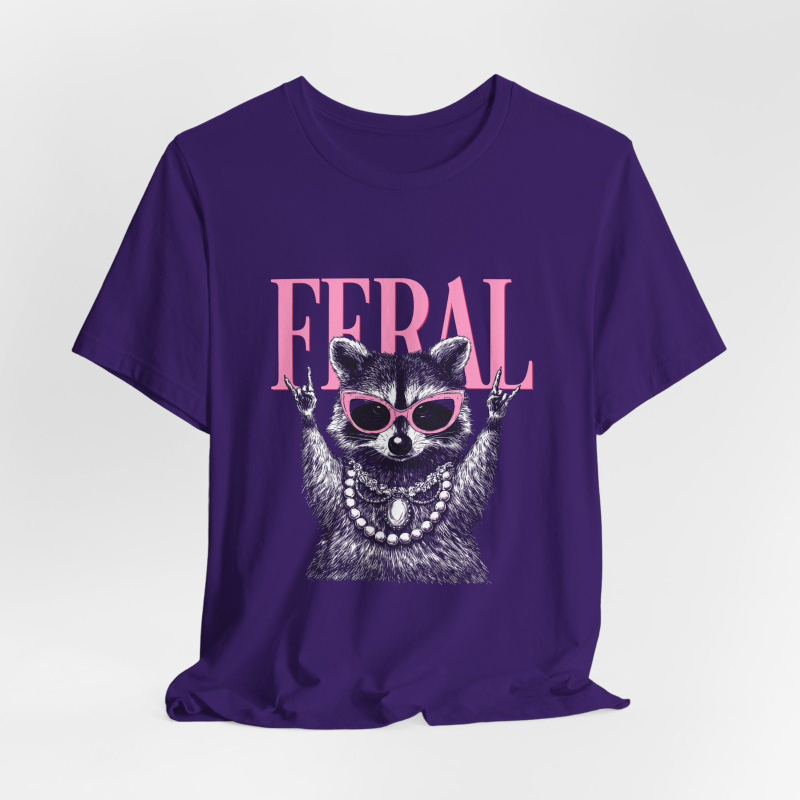 Feral Raccoon Pink Sunglasses Pearl Attitude Graphic Tee - Image 40