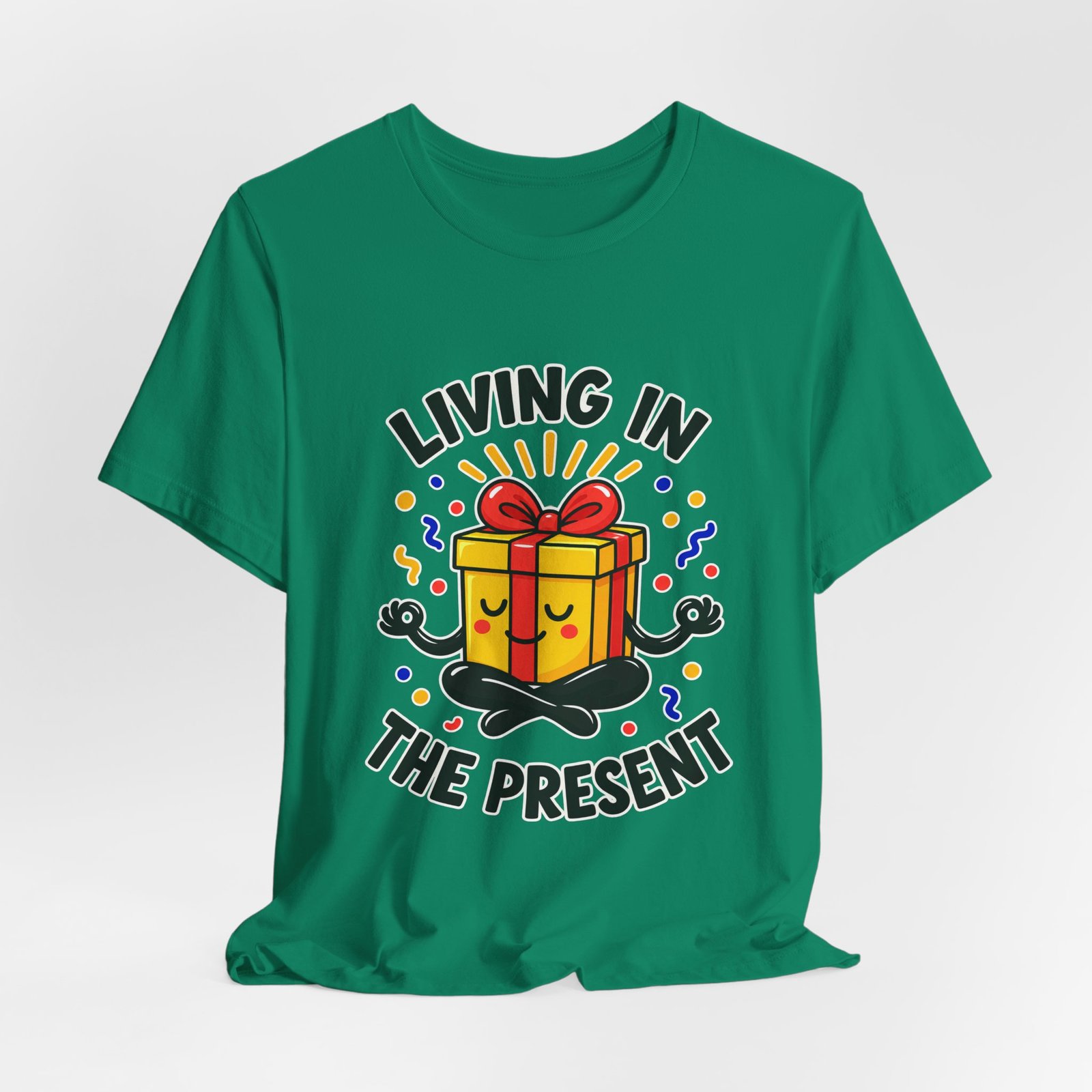Living In The Present Meditating Gift Birthday Pun Graphic Tee - Image 28