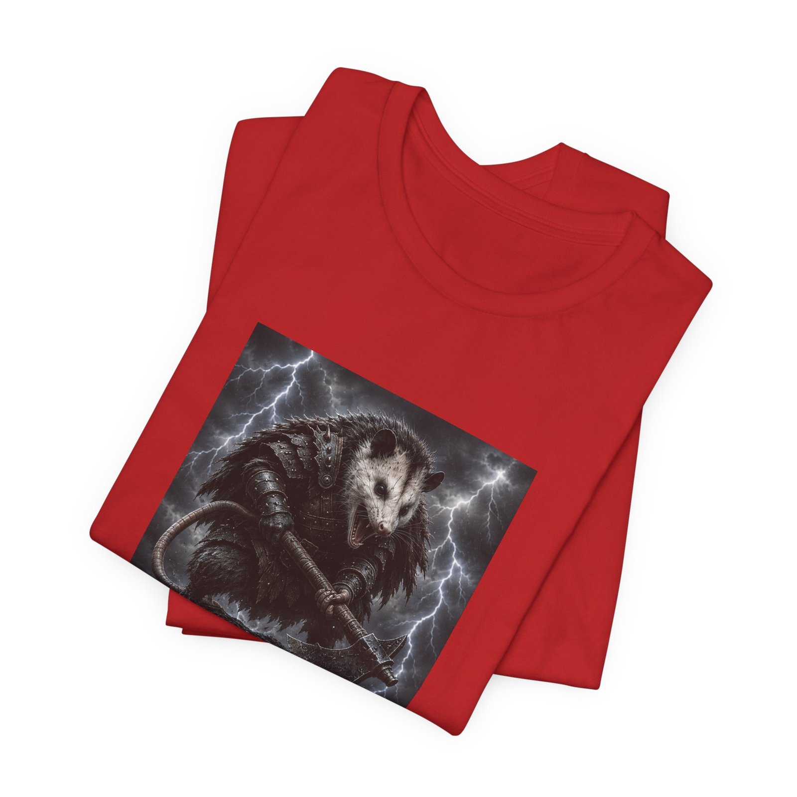 Opossum Warrior With Axe Lightning Storm Graphic Tee - Image 47