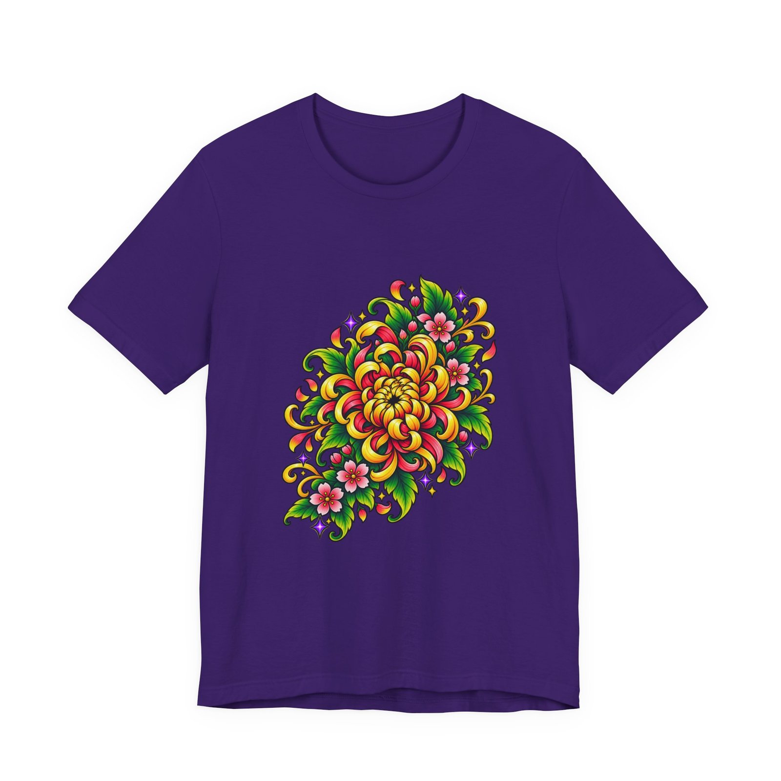 Vivid Chrysanthemum Floral Blossom Graphic Tee - Image 37