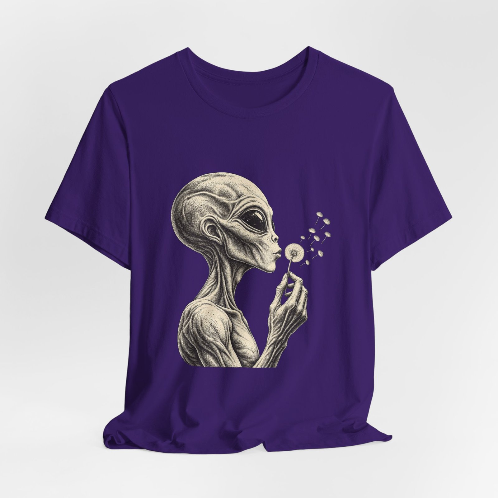 Alien Blowing Dandelion Seeds Wishful Extraterrestrial Wonder Tee - Image 40