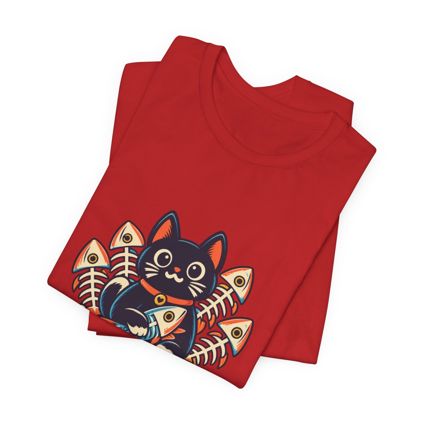 Cute Cat Sardine Fish Crate Cartoon Graphic Tee - Image 47