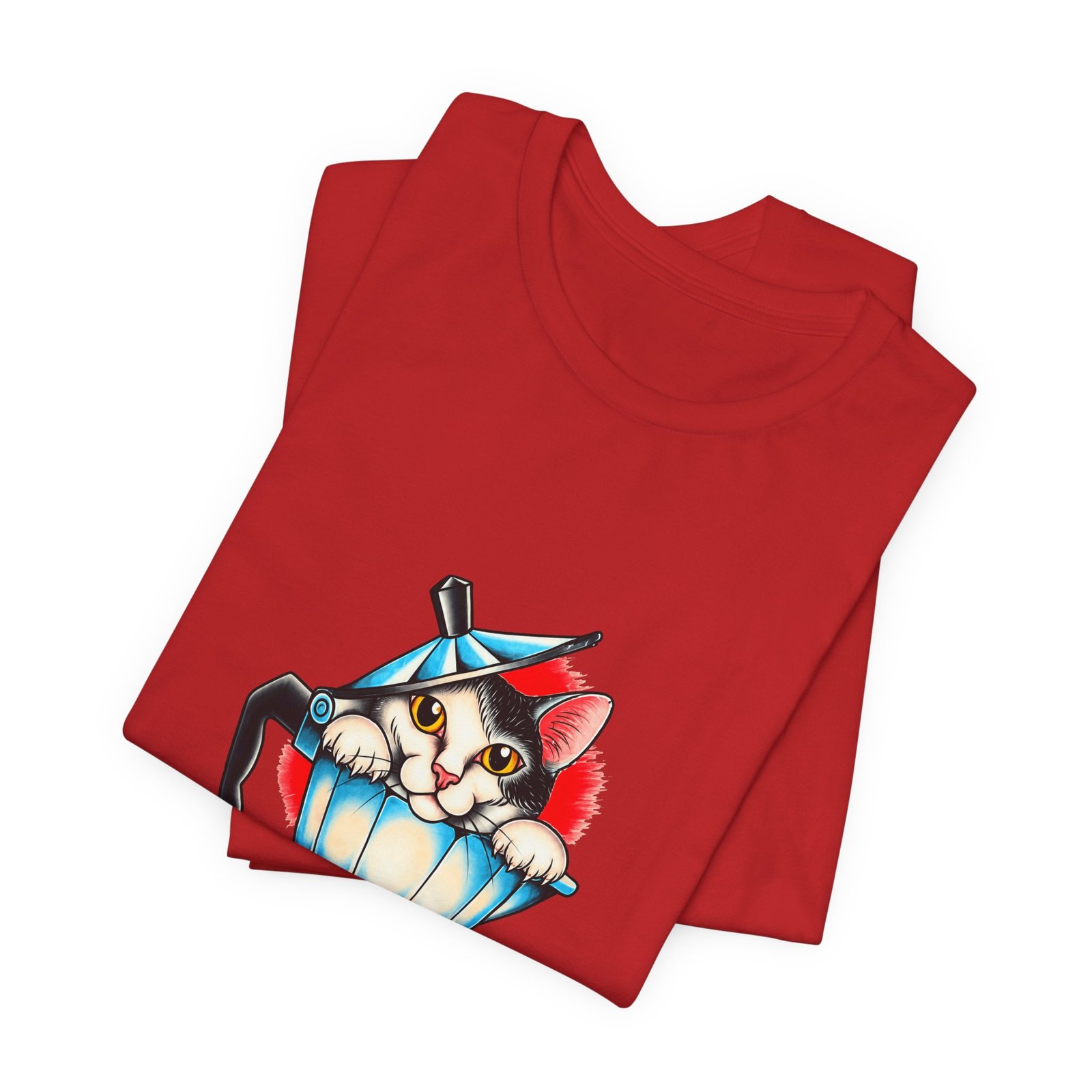 Cute Cat In Blue Moka Pot Coffee Lover Art Graphic Tee - Image 47