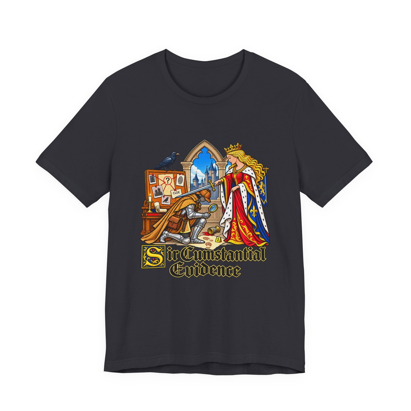 Sir Cumstantial Evidence Medieval Mystery Graphic Tee - Image 21