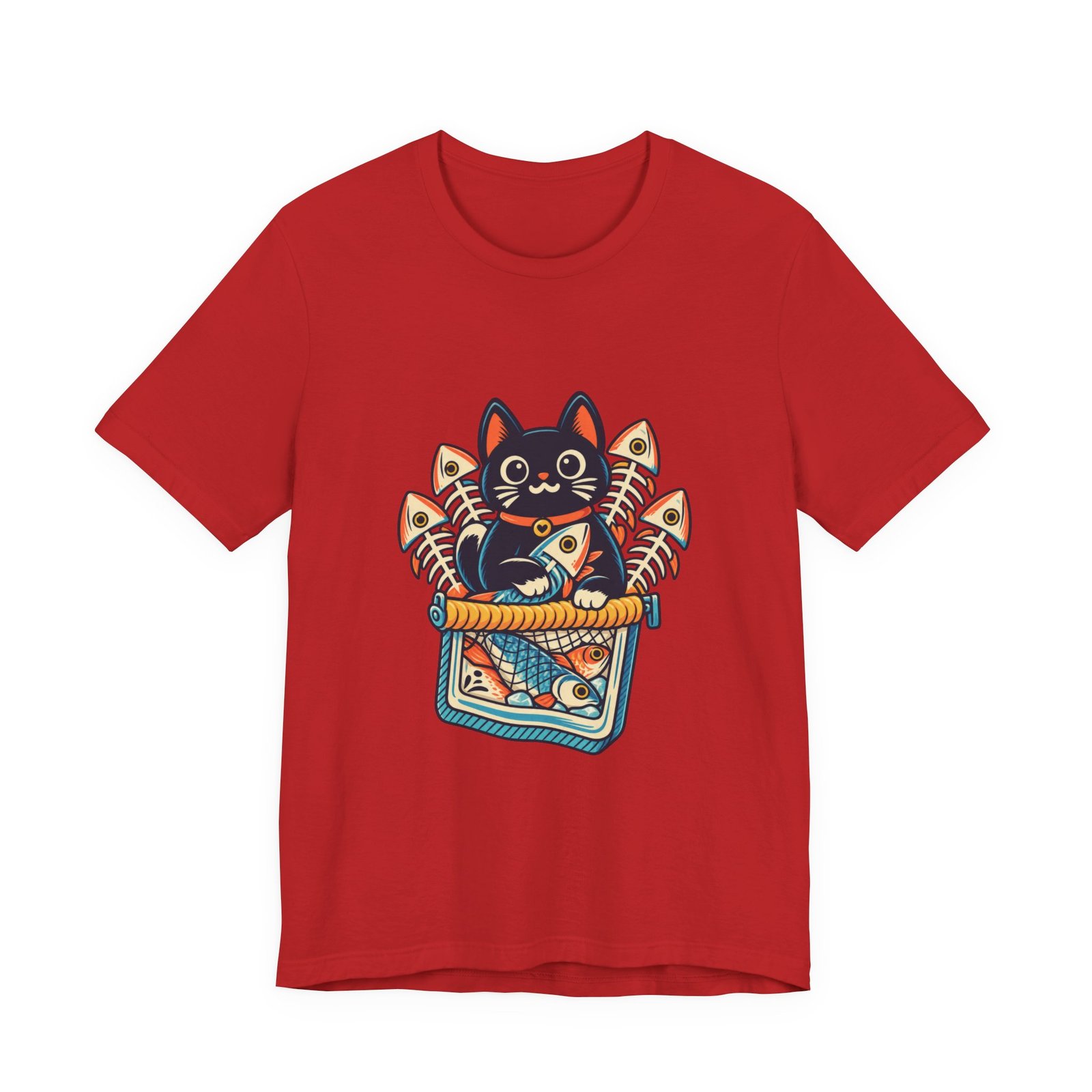 Cute Cat Sardine Fish Crate Cartoon Graphic Tee - Image 45