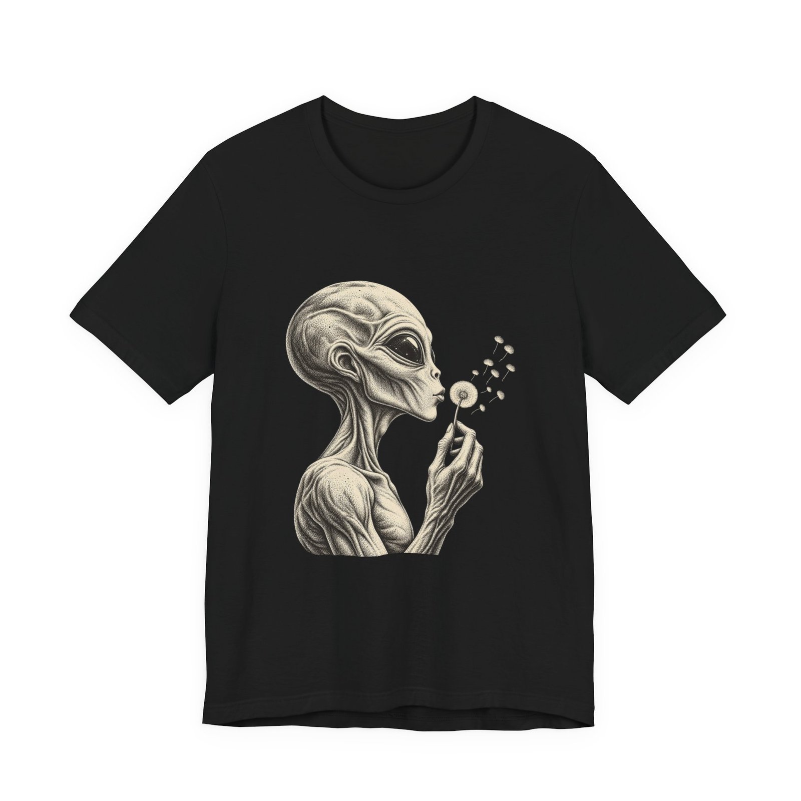 Alien Blowing Dandelion Seeds Wishful Extraterrestrial Wonder Tee - Image 13