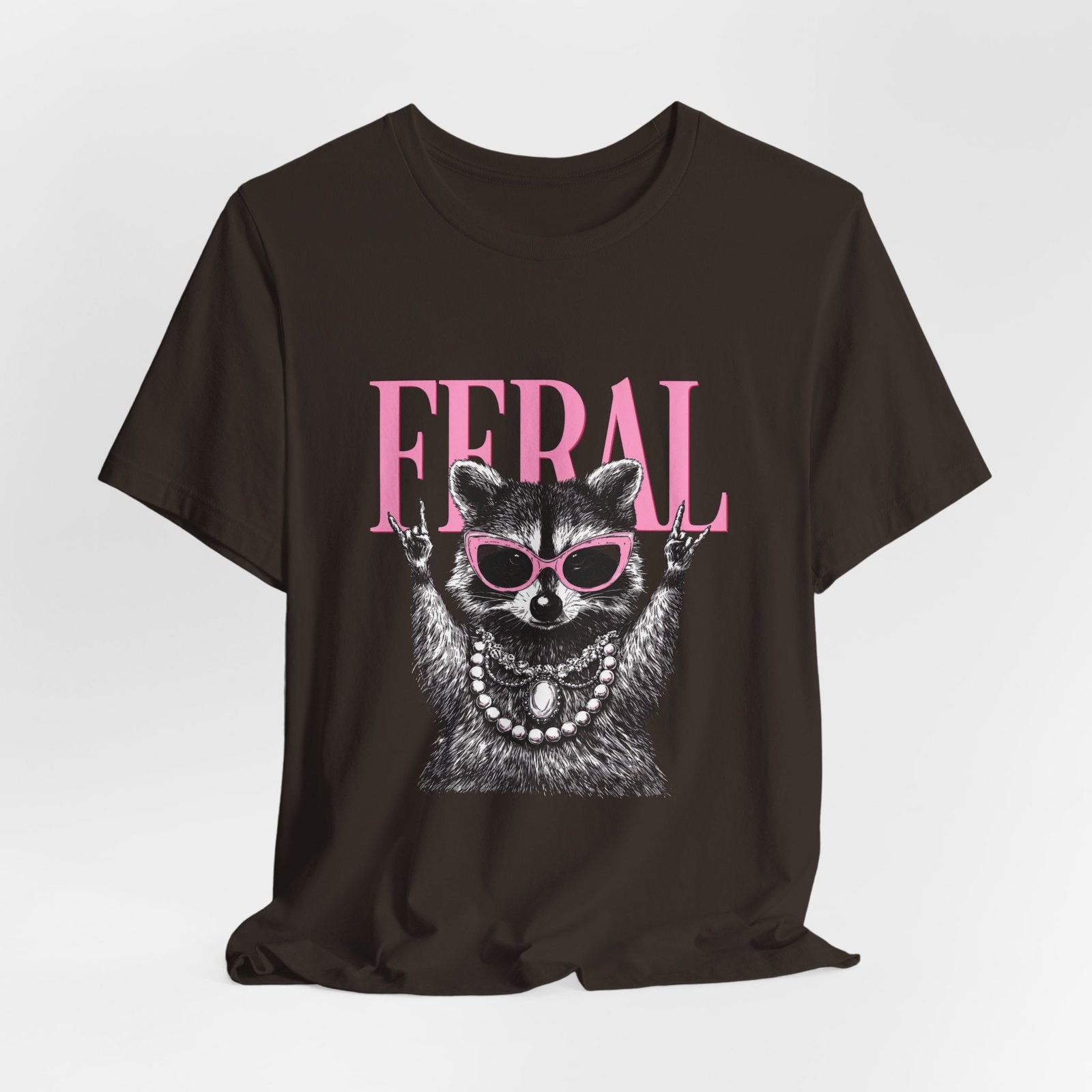 Feral Raccoon Pink Sunglasses Pearl Attitude Graphic Tee - Image 12