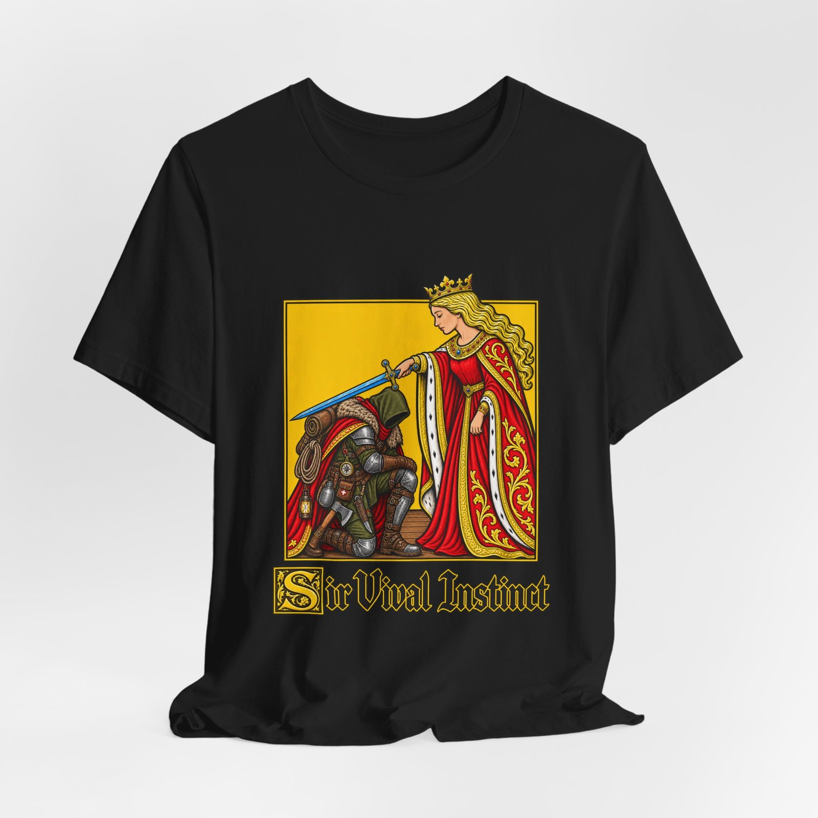 Sir Vival Instinct Medieval Survivalist Pun Graphic Tee - Image 16