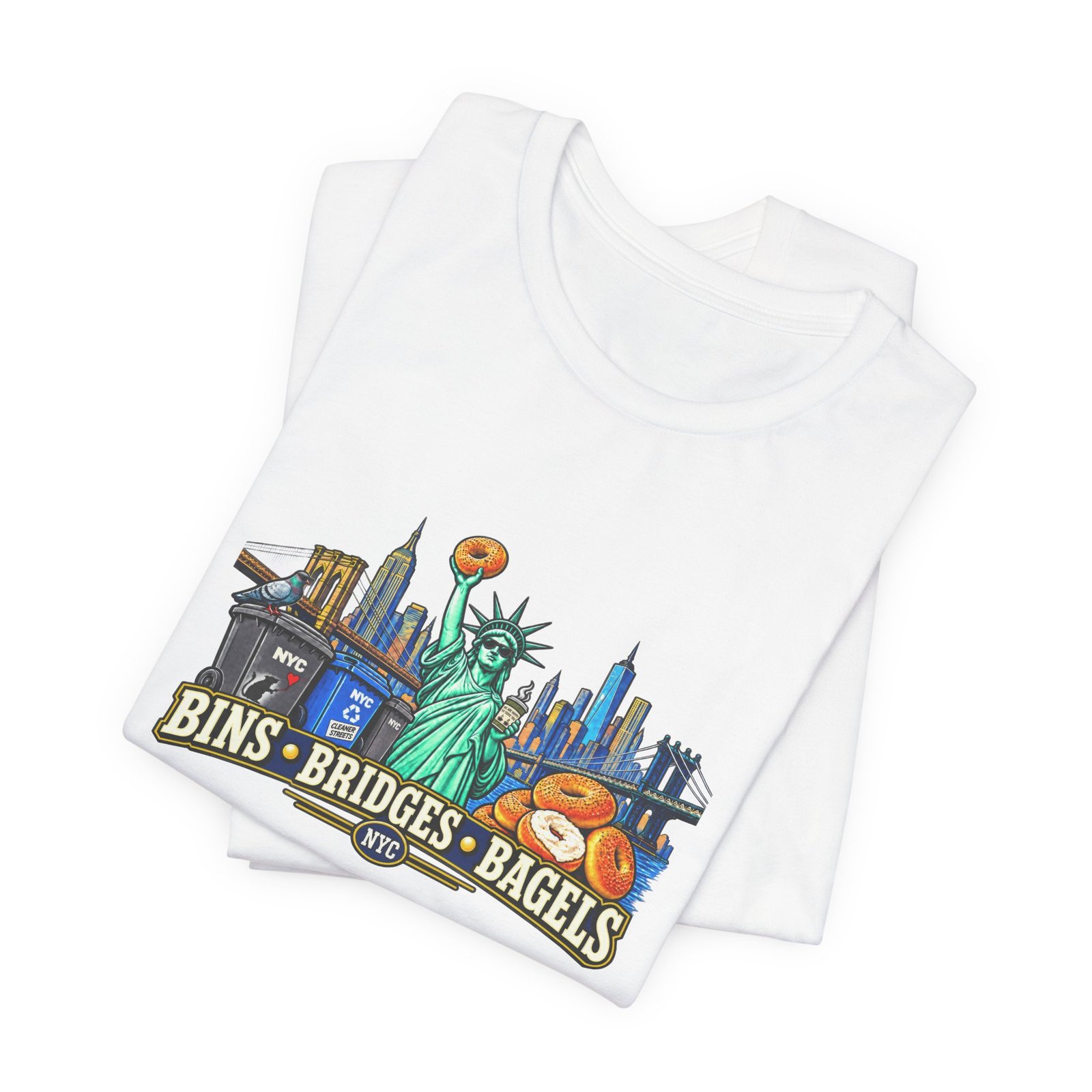 NYC Cleaner Streets Liberty Bagels Bridges Bins Graphic Tee - Image 3