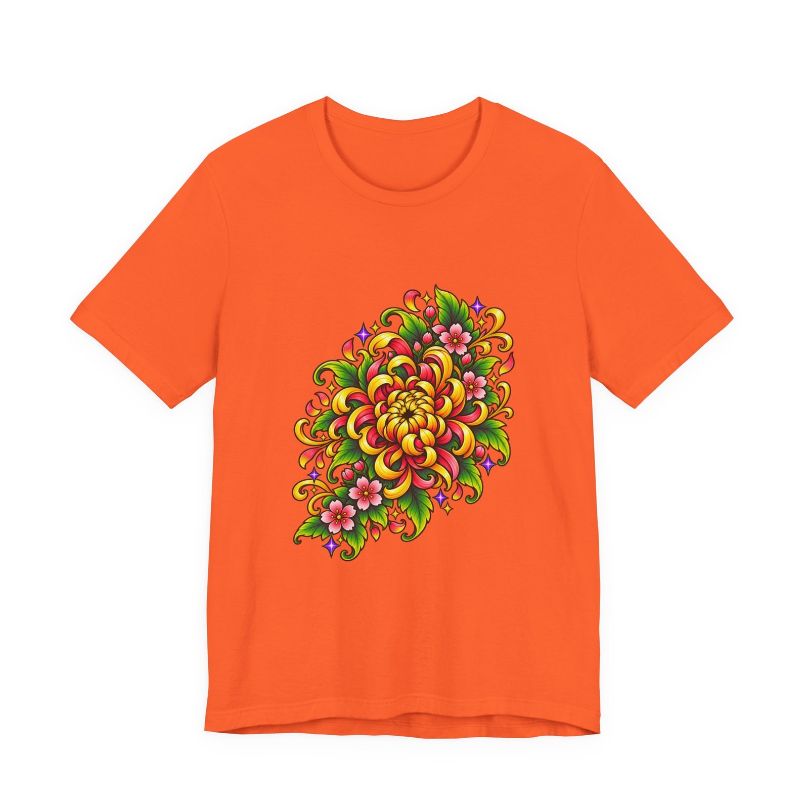 Vivid Chrysanthemum Floral Blossom Graphic Tee - Image 5