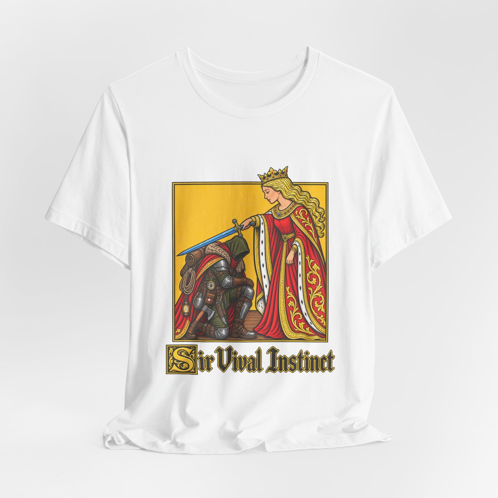 Sir Vival Instinct Medieval Survivalist Pun Graphic Tee - Image 4