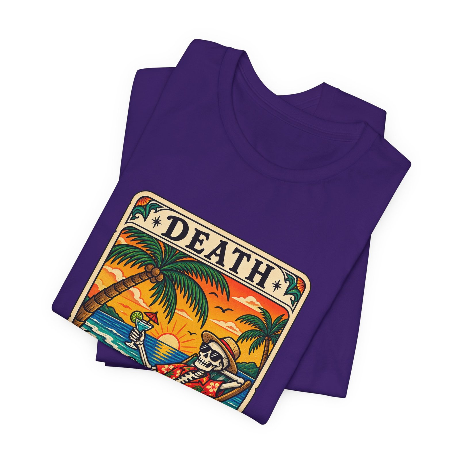 Beach Vacation Skeleton Tarot Card Humor Graphic Tee - Image 27