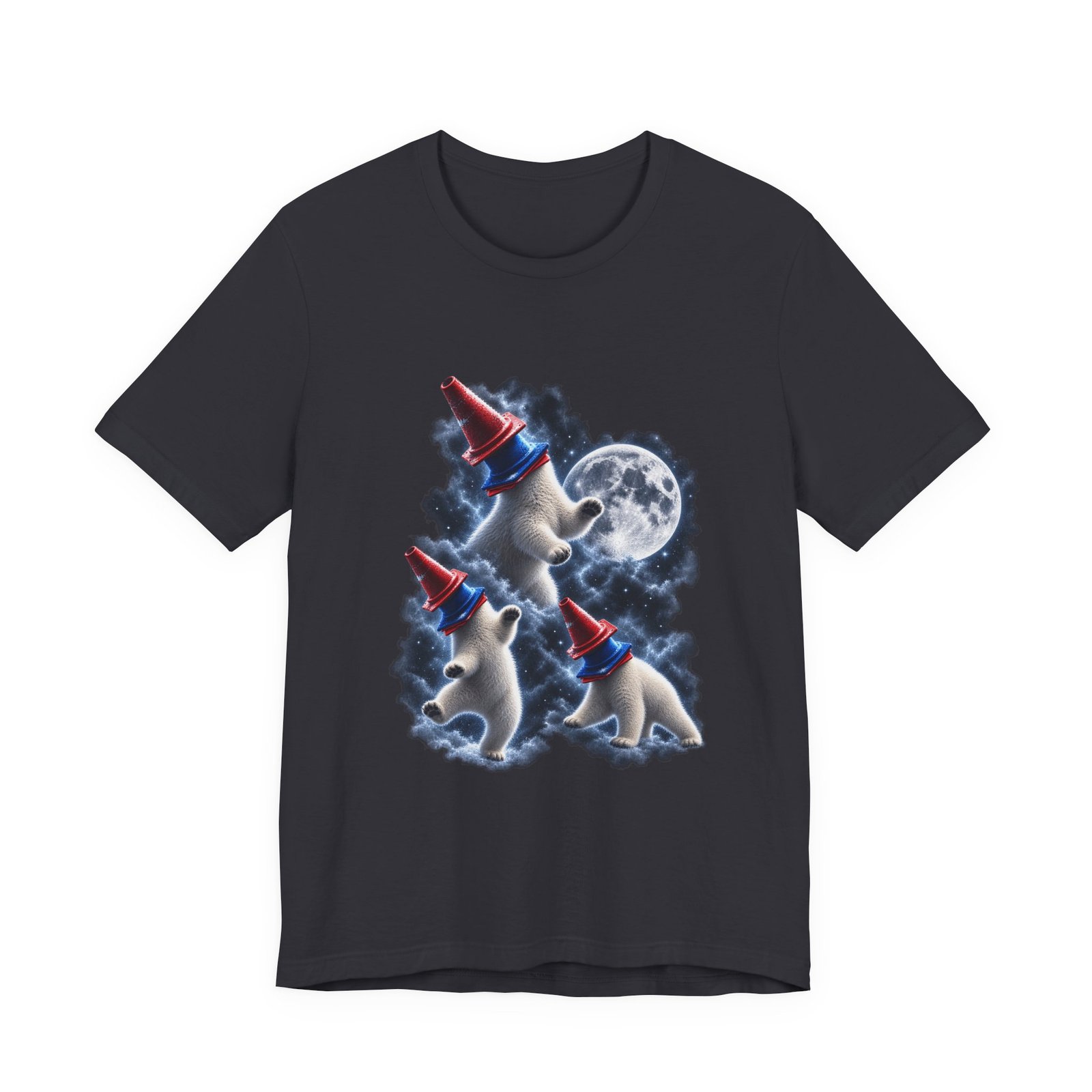 Surreal Polar Bears With Traffic Cones Moon Humor Graphic Tee - Image 9