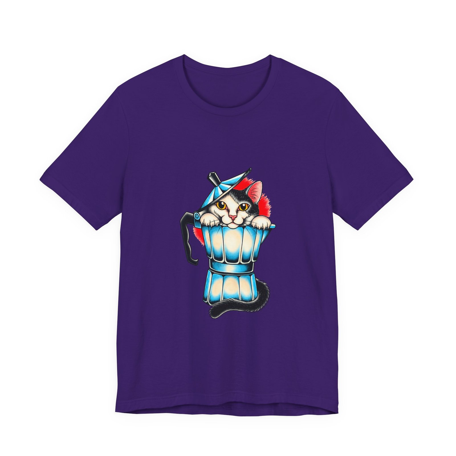 Cute Cat In Blue Moka Pot Coffee Lover Art Graphic Tee - Image 37
