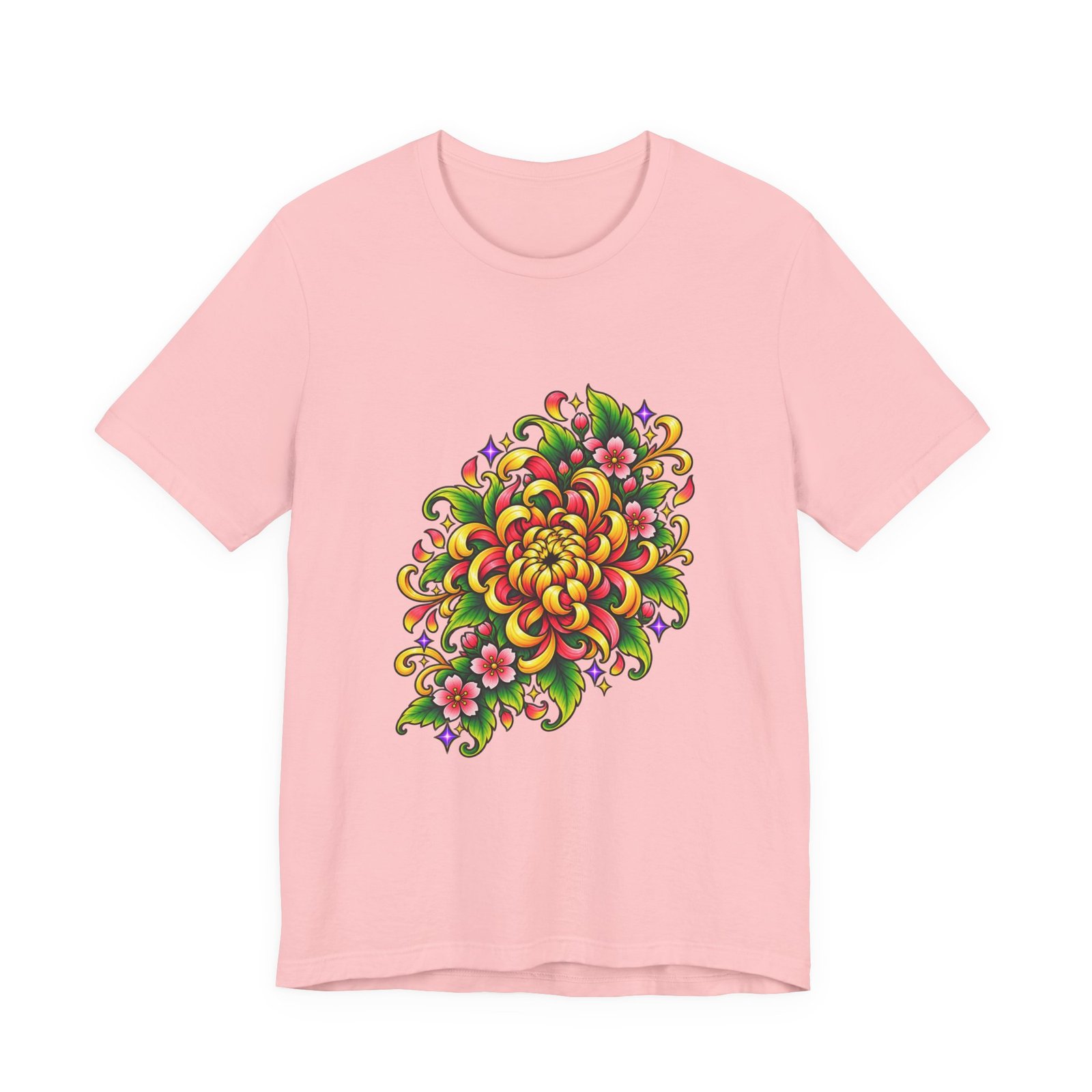 Vivid Chrysanthemum Floral Blossom Graphic Tee - Image 41