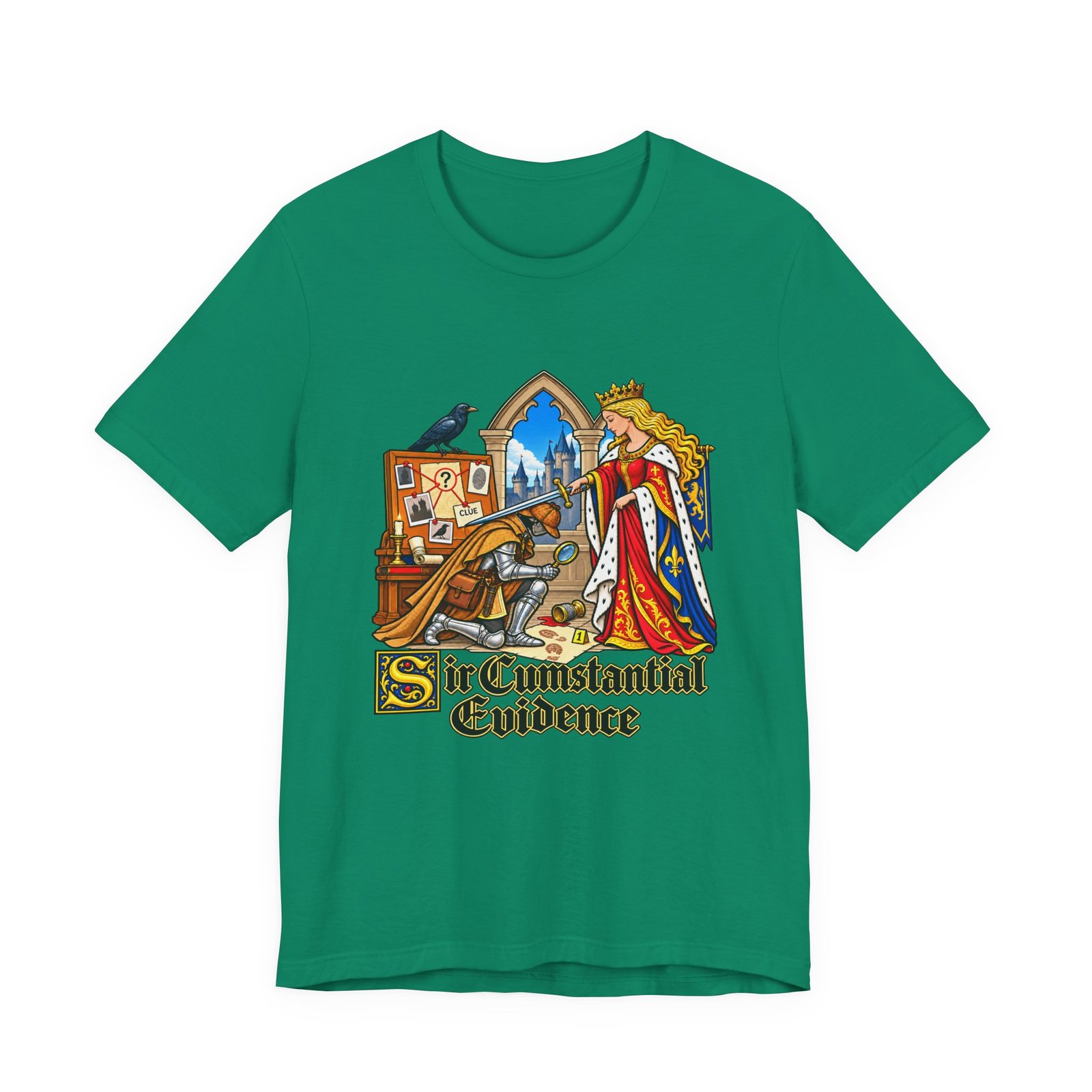 Sir Cumstantial Evidence Medieval Mystery Graphic Tee - Image 25