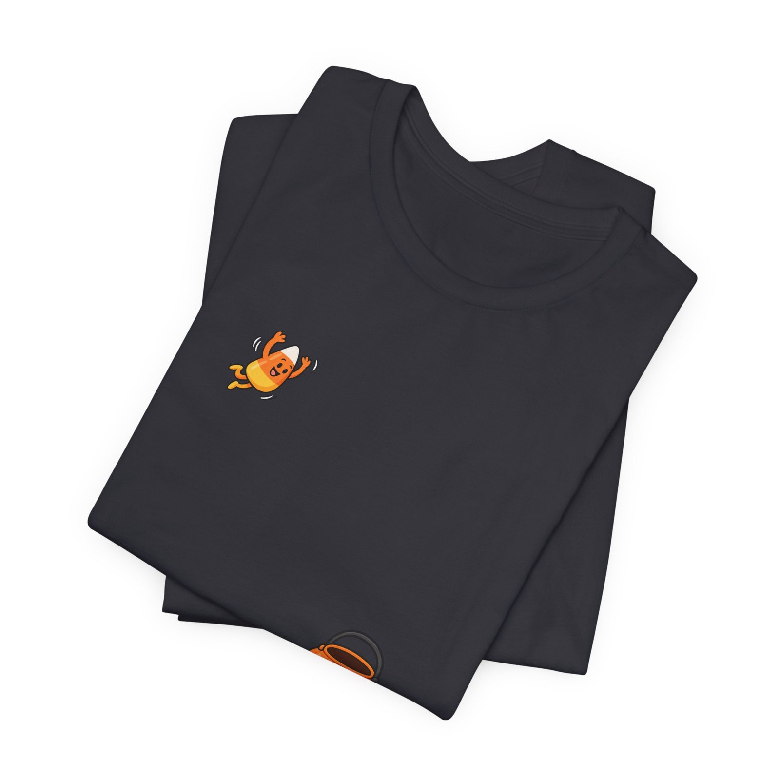 Candy Corn Jumping Into Pumpkin Bucket Halloween Graphic Tee - Image 11