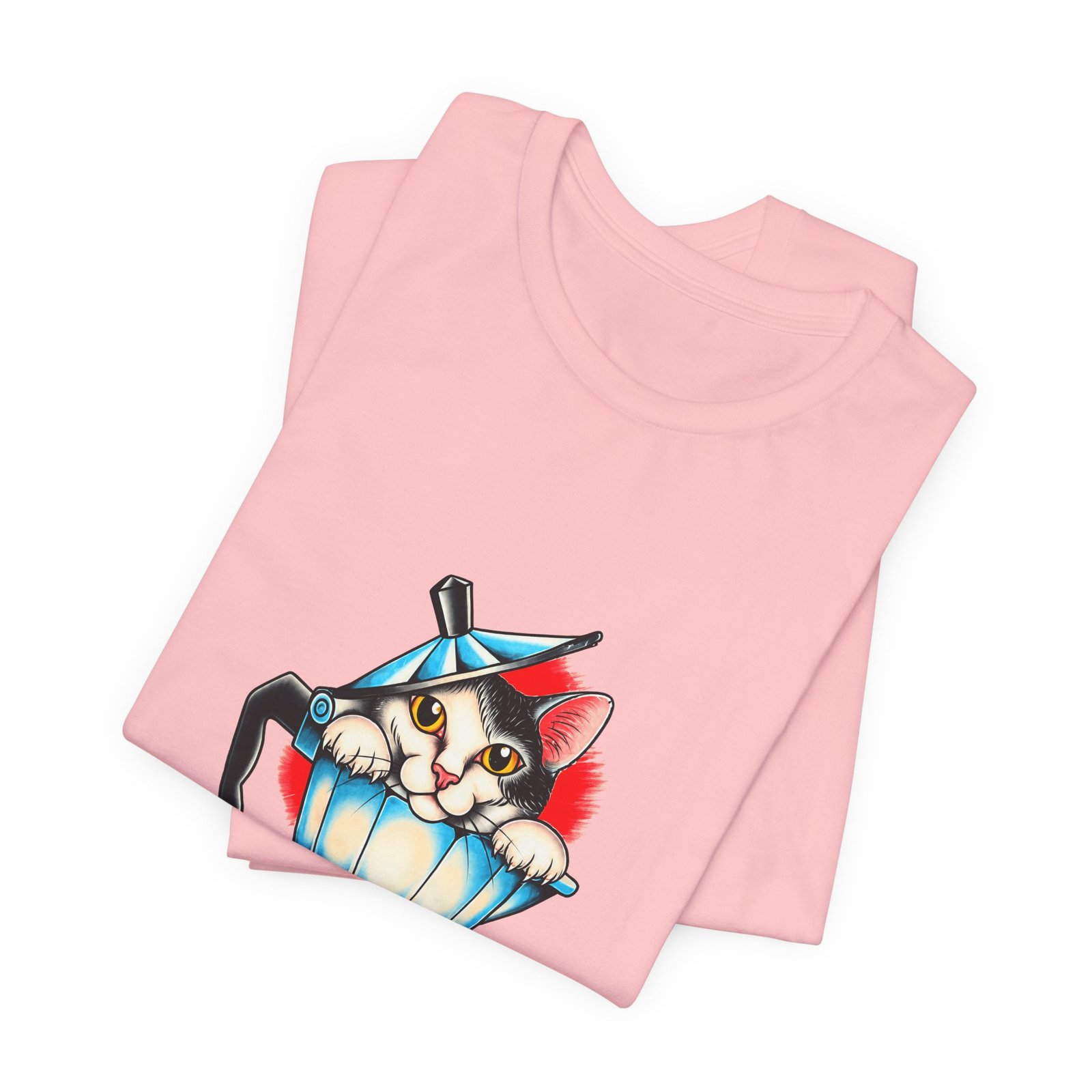 Cute Cat In Blue Moka Pot Coffee Lover Art Graphic Tee - Image 43