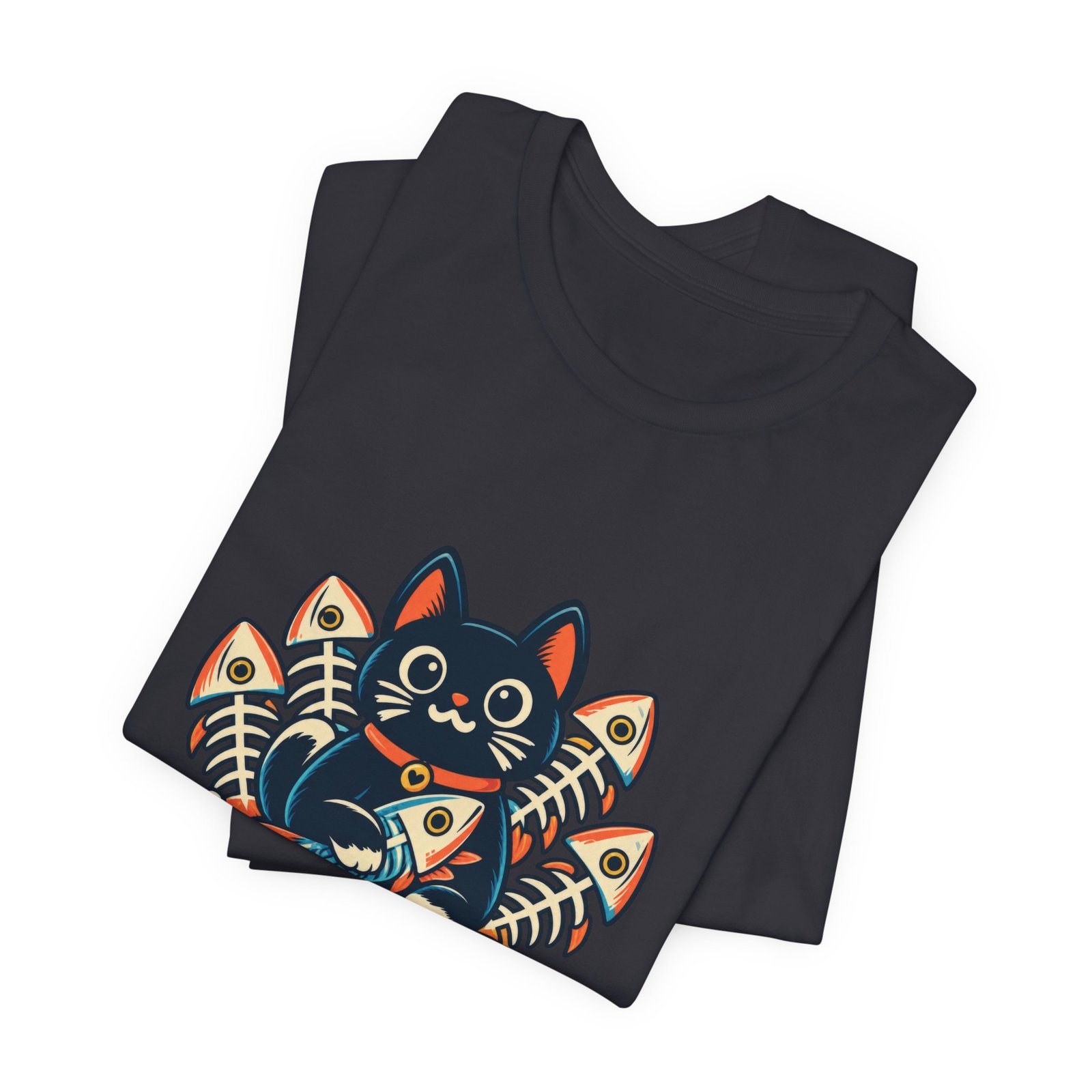 Cute Cat Sardine Fish Crate Cartoon Graphic Tee - Image 23