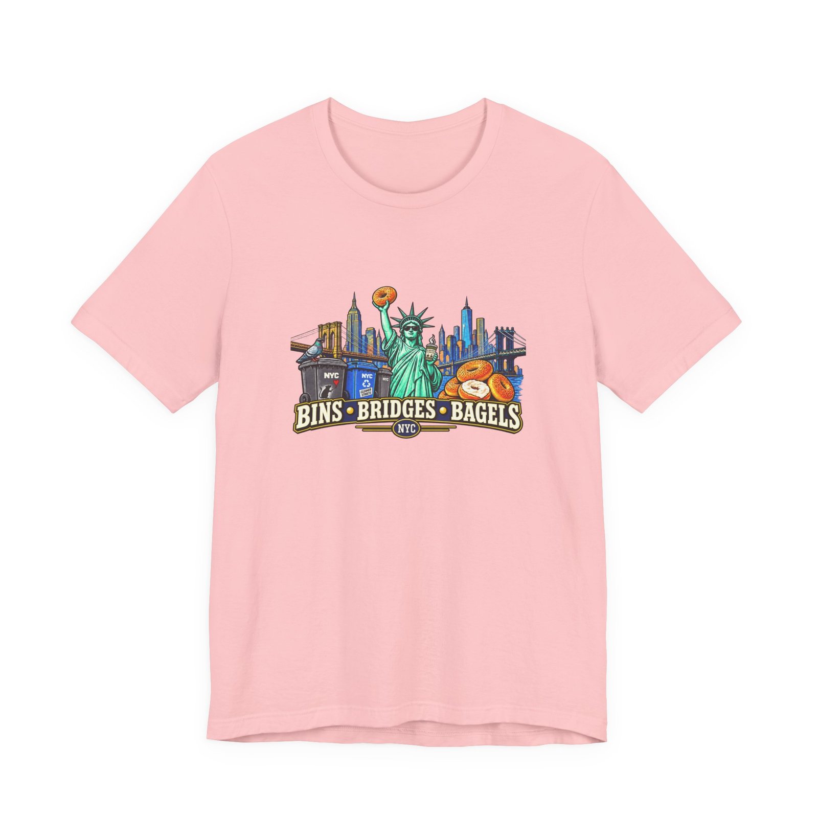 NYC Cleaner Streets Liberty Bagels Bridges Bins Graphic Tee - Image 41