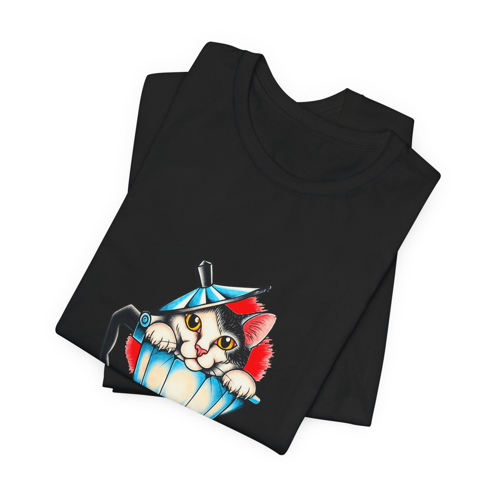 Cute Cat In Blue Moka Pot Coffee Lover Art Graphic Tee - Image 15