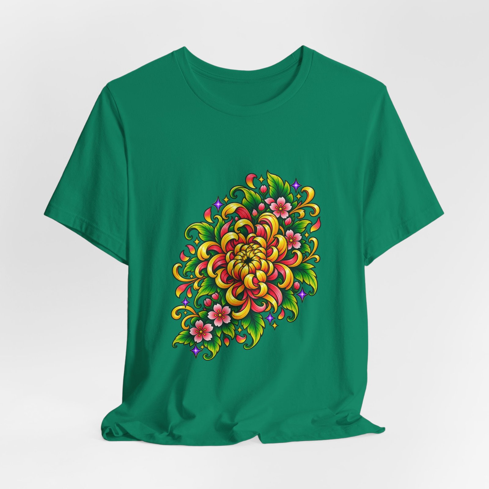 Vivid Chrysanthemum Floral Blossom Graphic Tee - Image 28