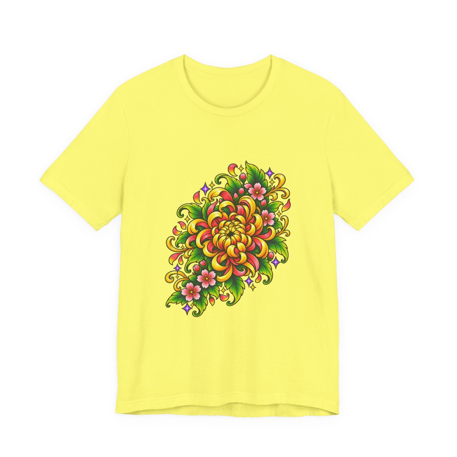 Vivid Chrysanthemum Floral Blossom Graphic Tee - Image 17