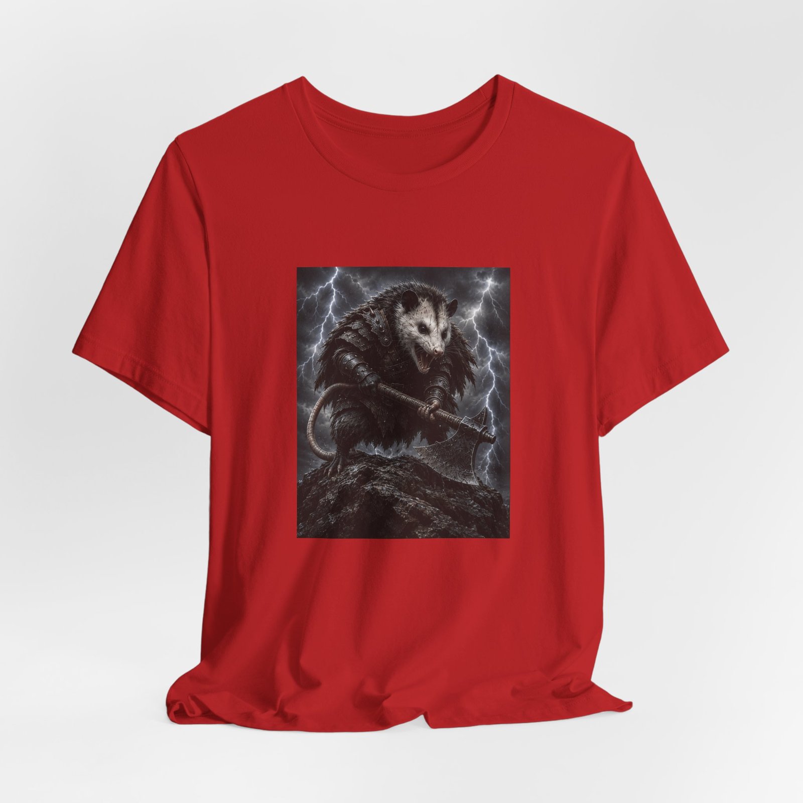 Opossum Warrior With Axe Lightning Storm Graphic Tee - Image 48