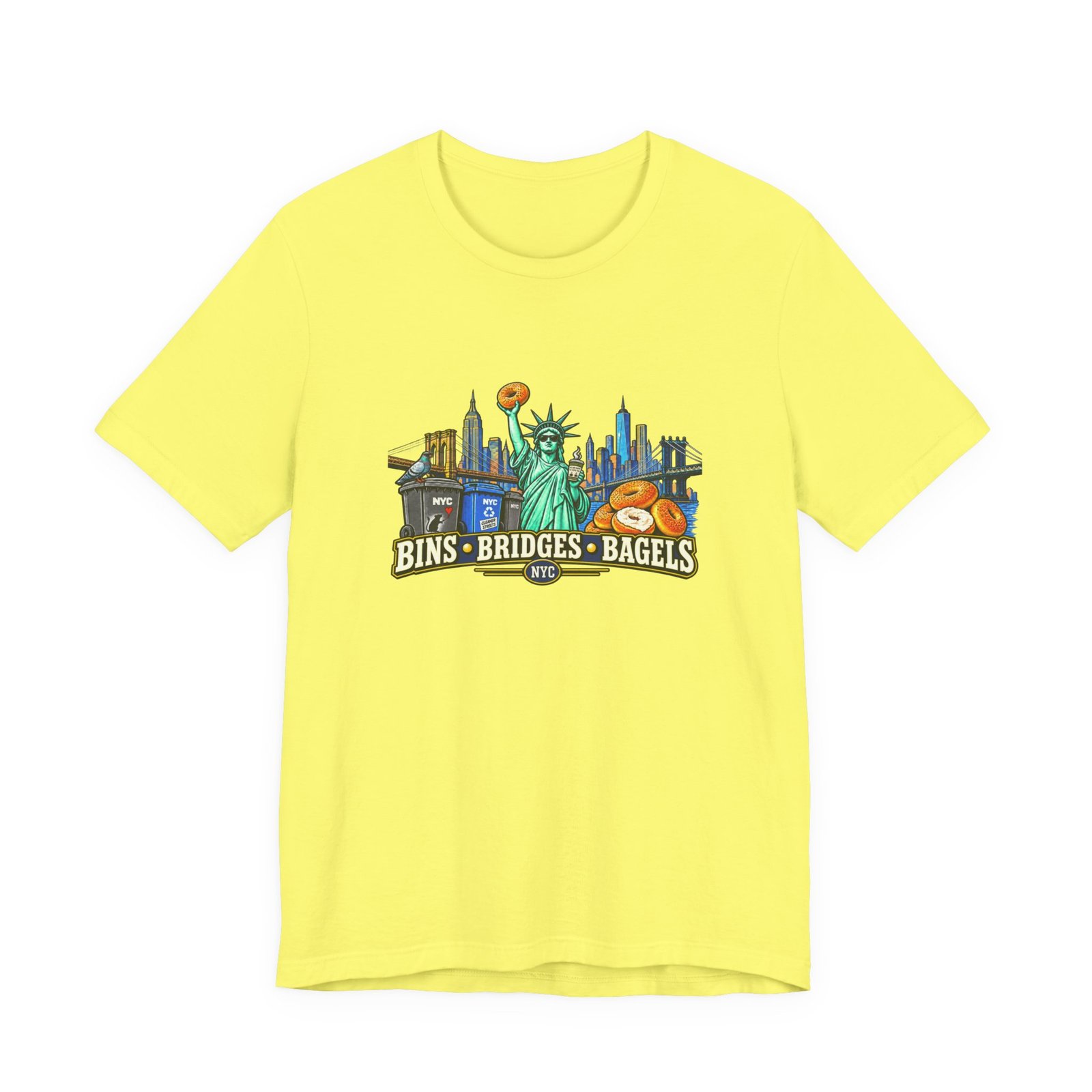 NYC Cleaner Streets Liberty Bagels Bridges Bins Graphic Tee - Image 17