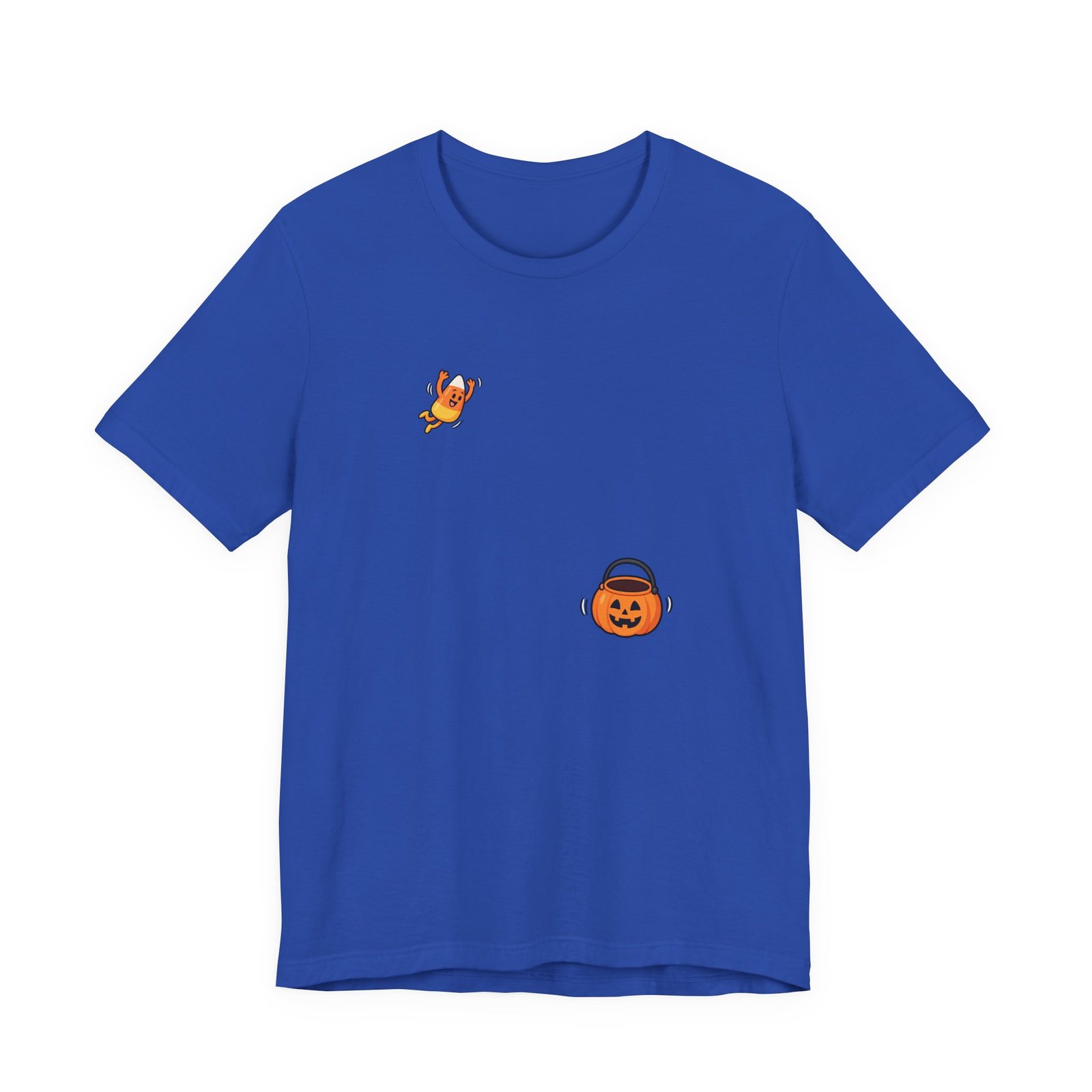 Candy Corn Jumping Into Pumpkin Bucket Halloween Graphic Tee - Image 17