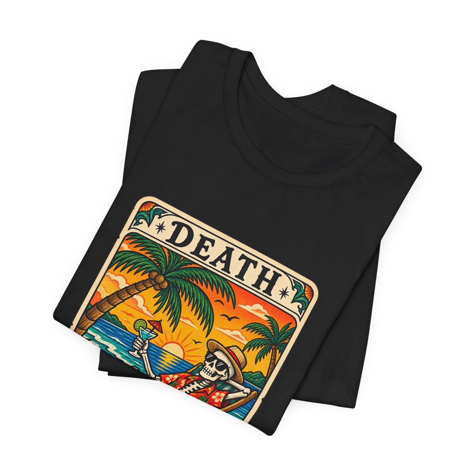 Beach Vacation Skeleton Tarot Card Humor Graphic Tee - Image 7