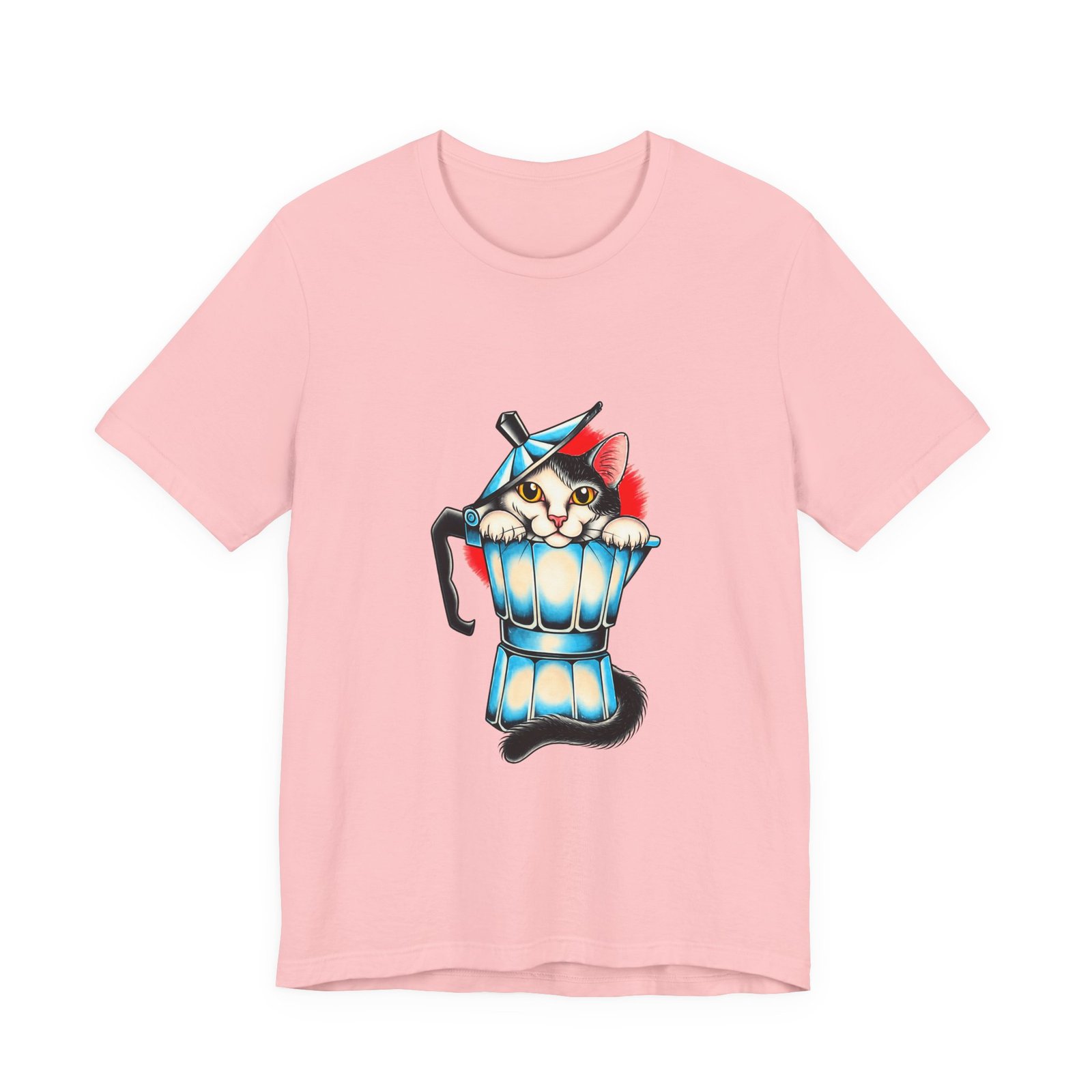 Cute Cat In Blue Moka Pot Coffee Lover Art Graphic Tee - Image 41