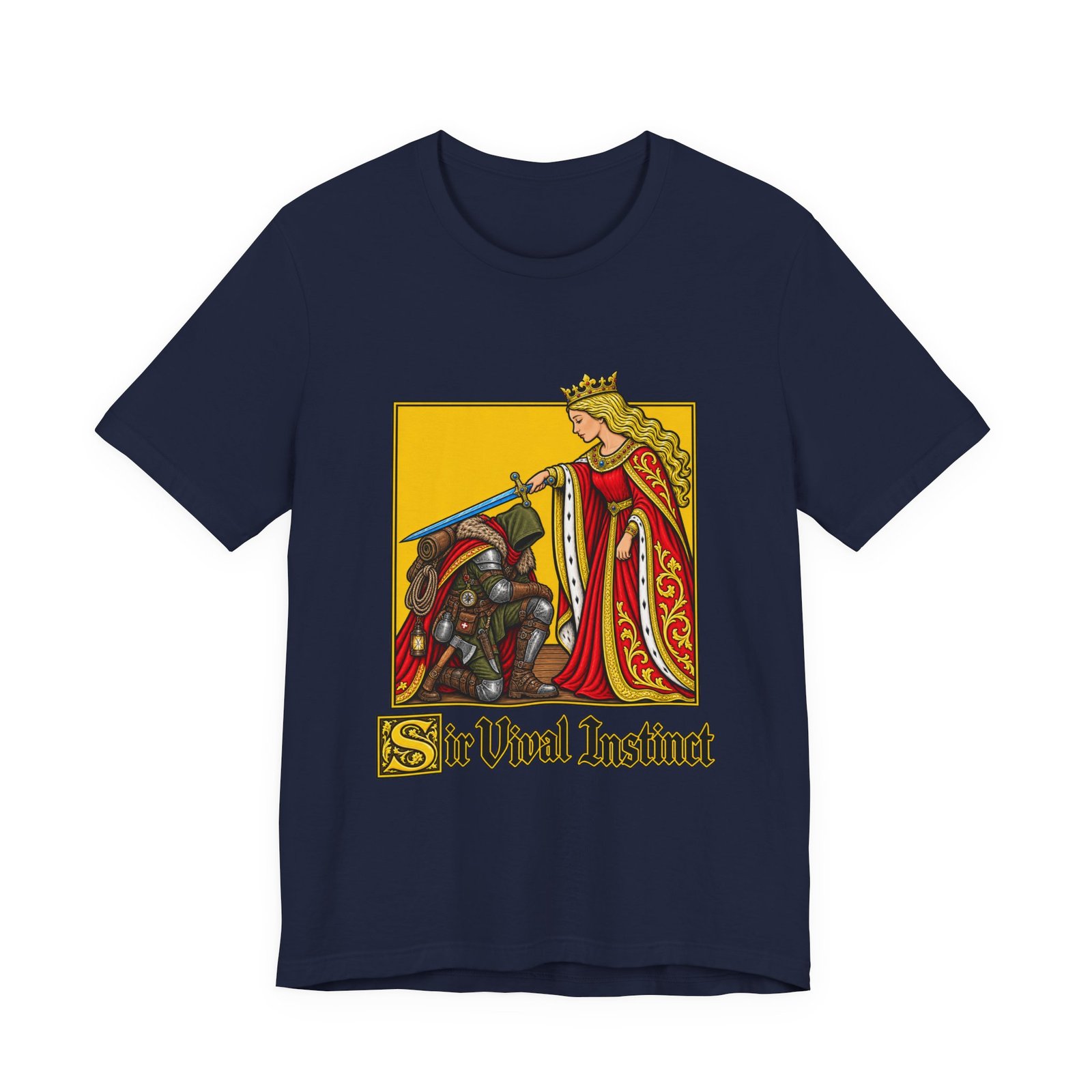 Sir Vival Instinct Medieval Survivalist Pun Graphic Tee - Image 33