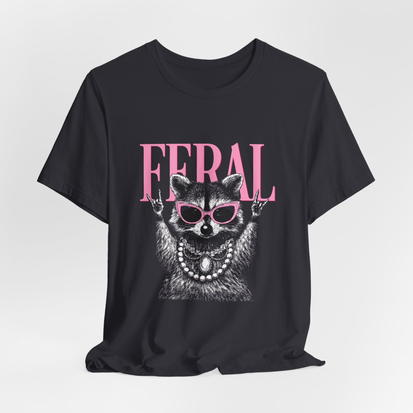 Feral Raccoon Pink Sunglasses Pearl Attitude Graphic Tee - Image 24