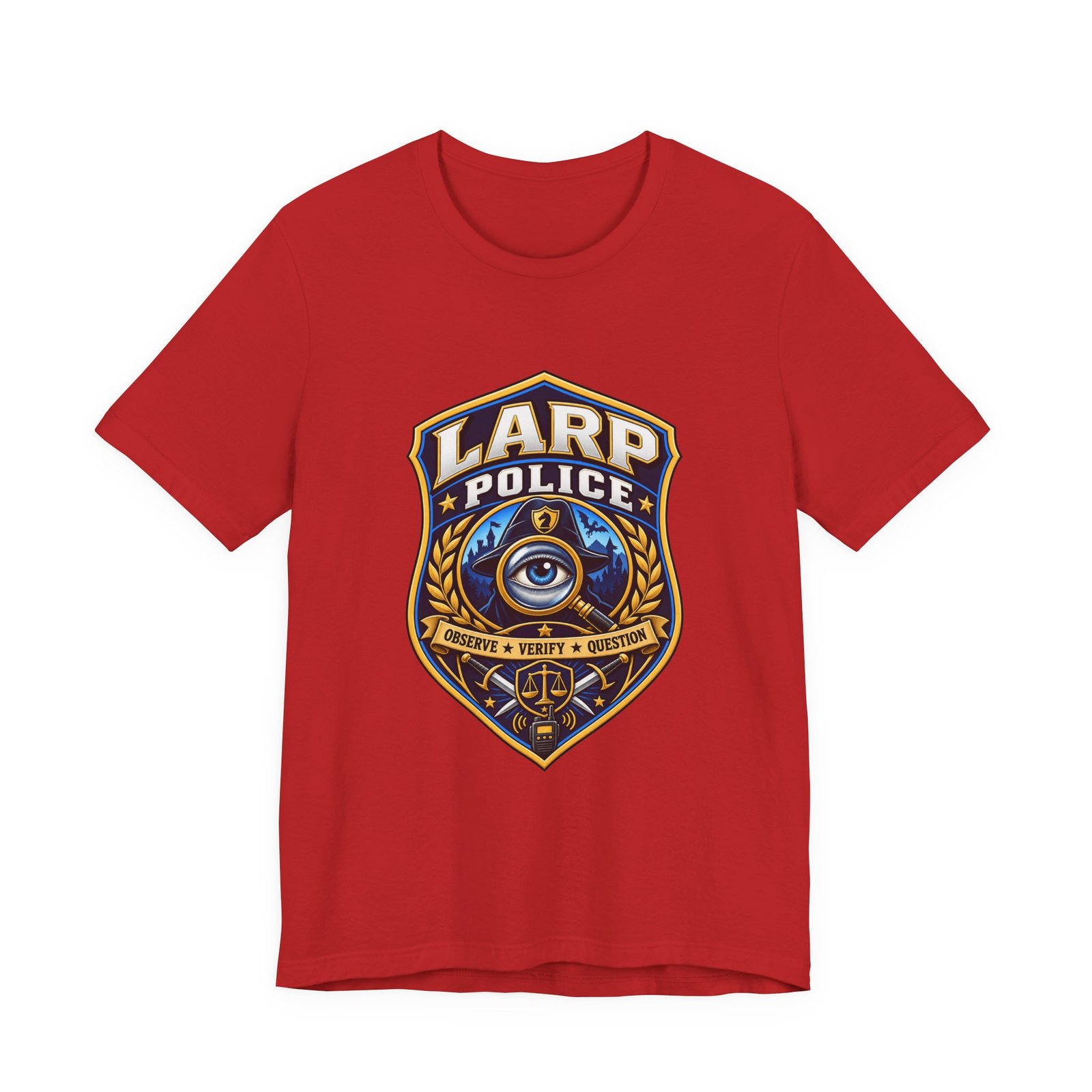LARP Police Observe Verify Question Badge Tee - Image 45
