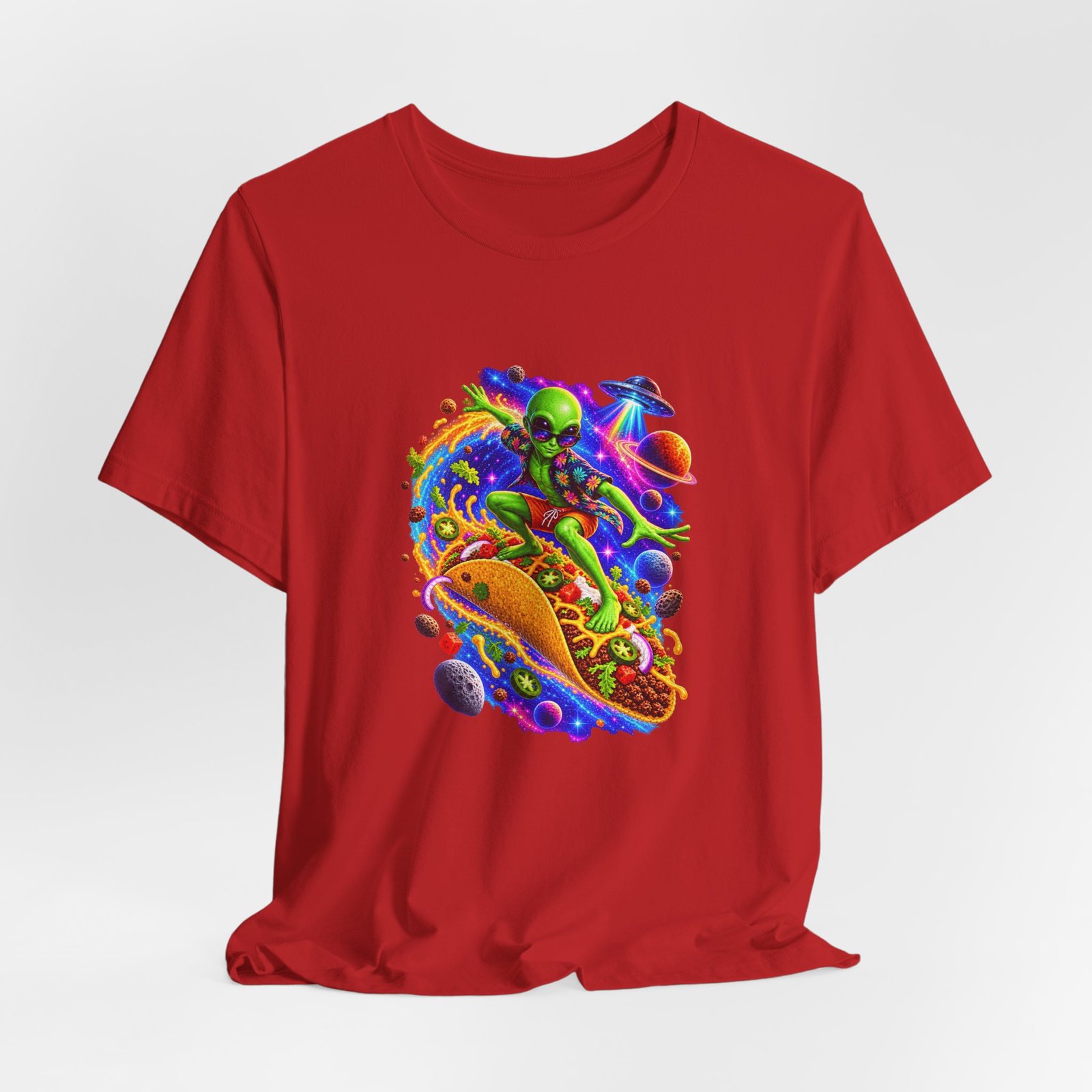Alien Taco Space Surfer Graphic Tee - Image 48