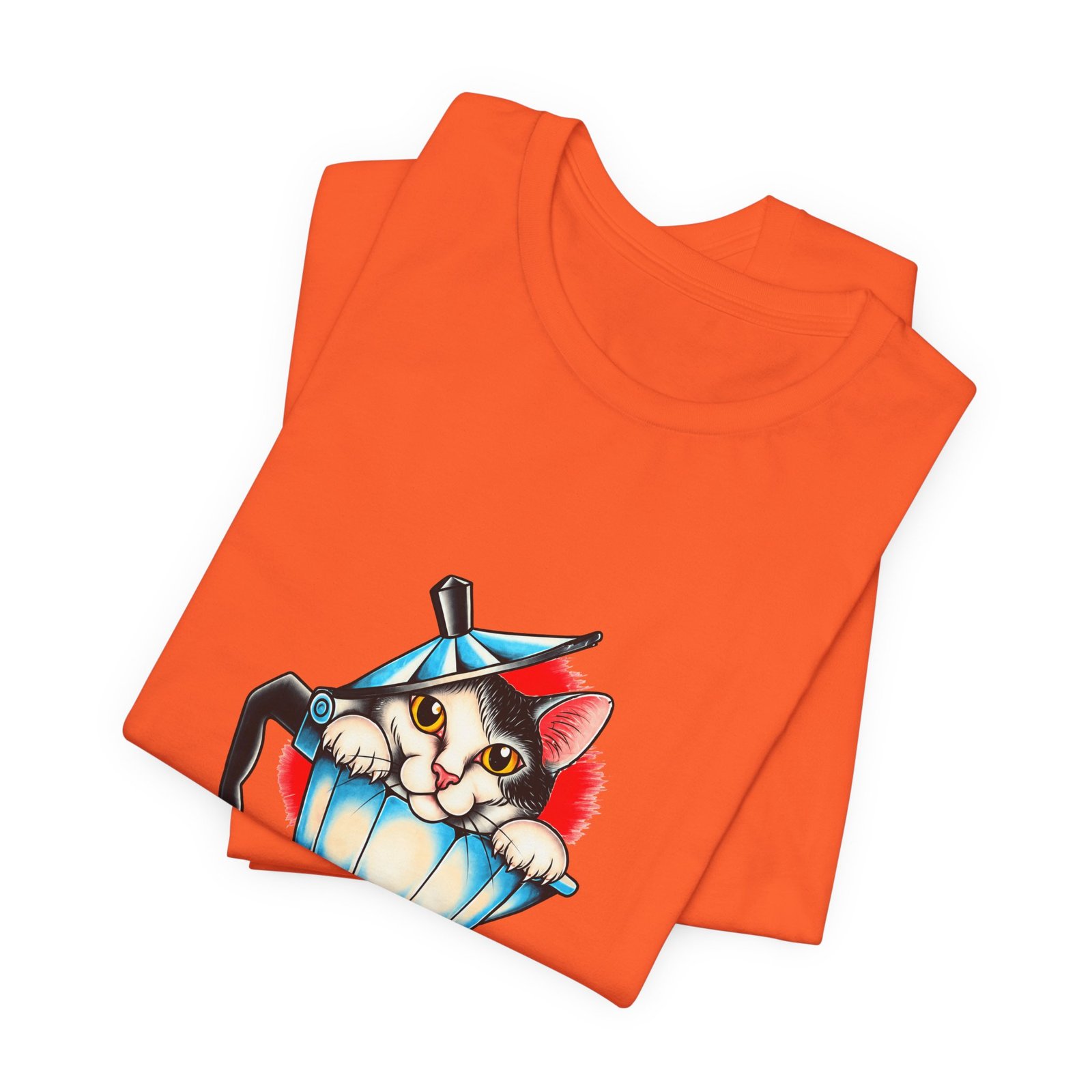 Cute Cat In Blue Moka Pot Coffee Lover Art Graphic Tee - Image 7